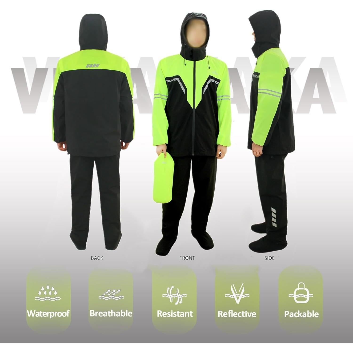 Traje de Lluvia Impermeable VIKAMAKA Mediano Verde Reflectante