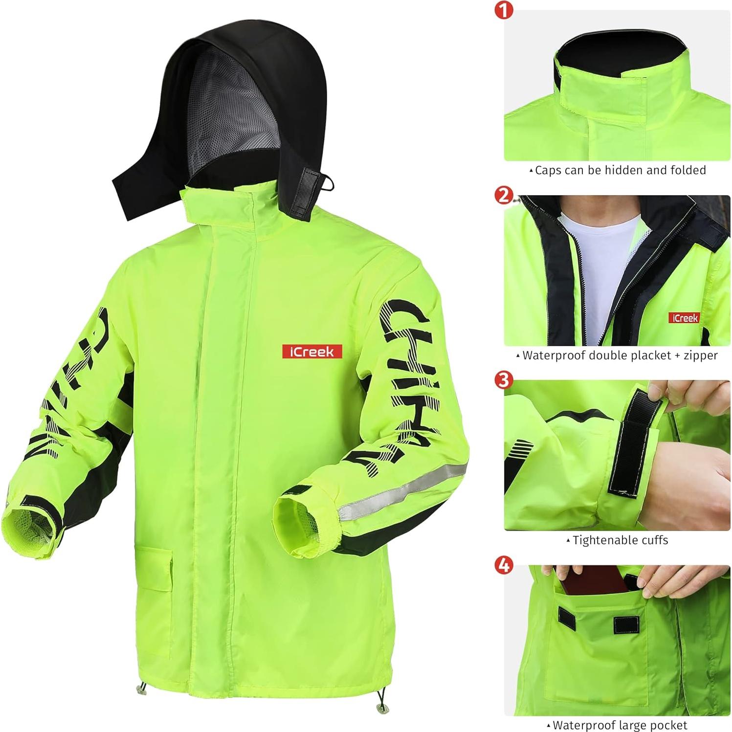 Traje de Lluvia iCreek Impermeable Unisex con Capucha Ajustable