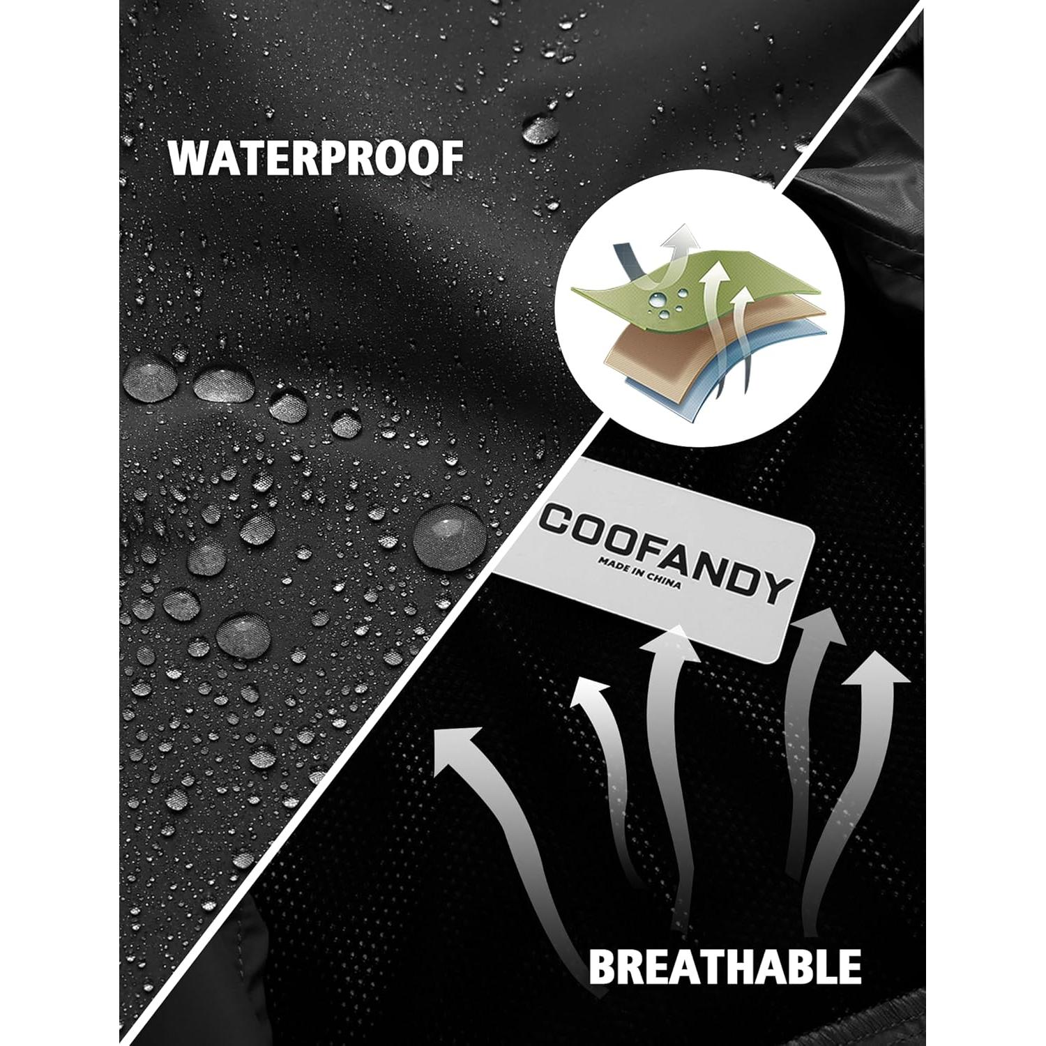 Traje de Lluvia Impermeable COOFANDY 2 Piezas Hombre Negro