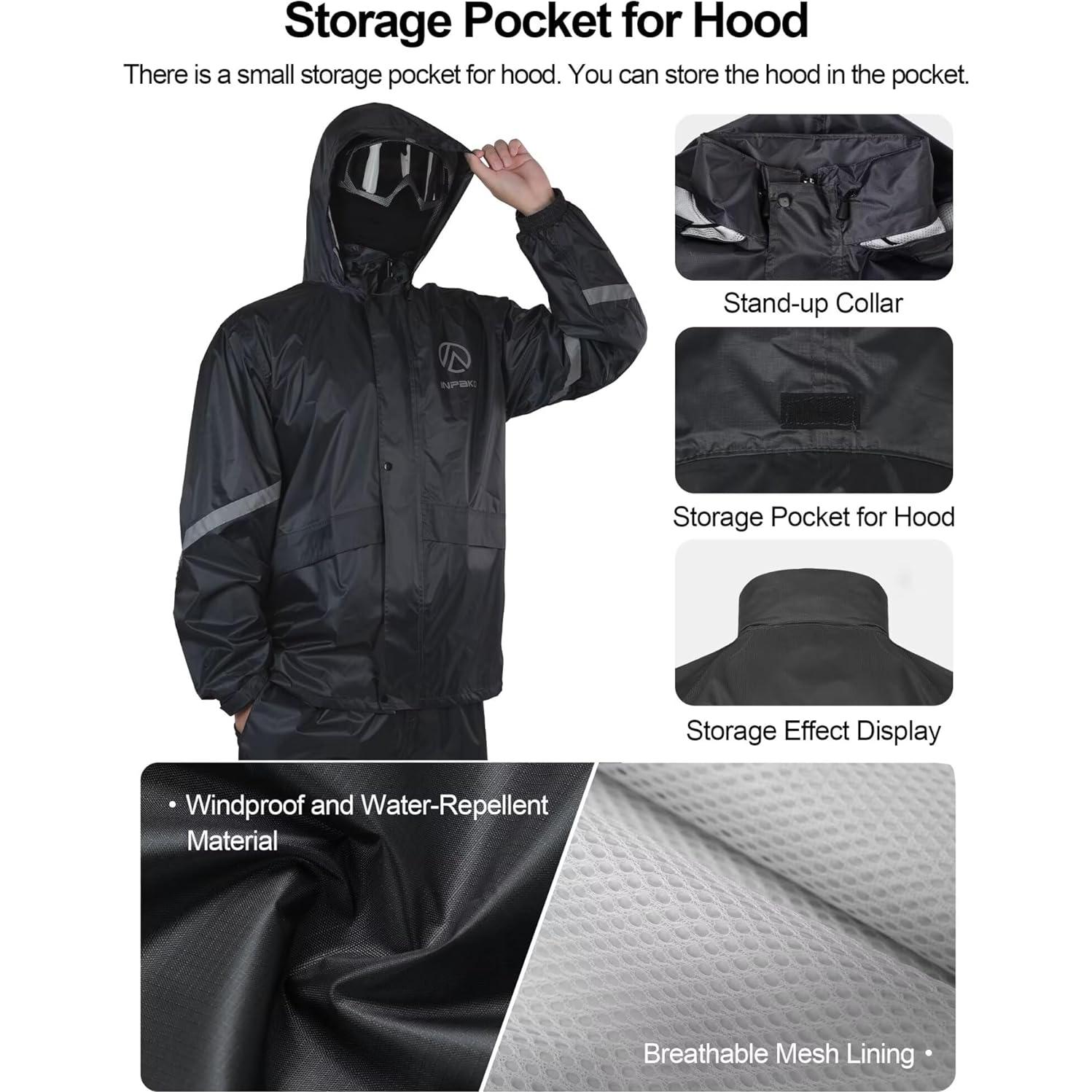 Traje de Lluvia Impermeable INPAKO para Hombres y Mujeres - Gris