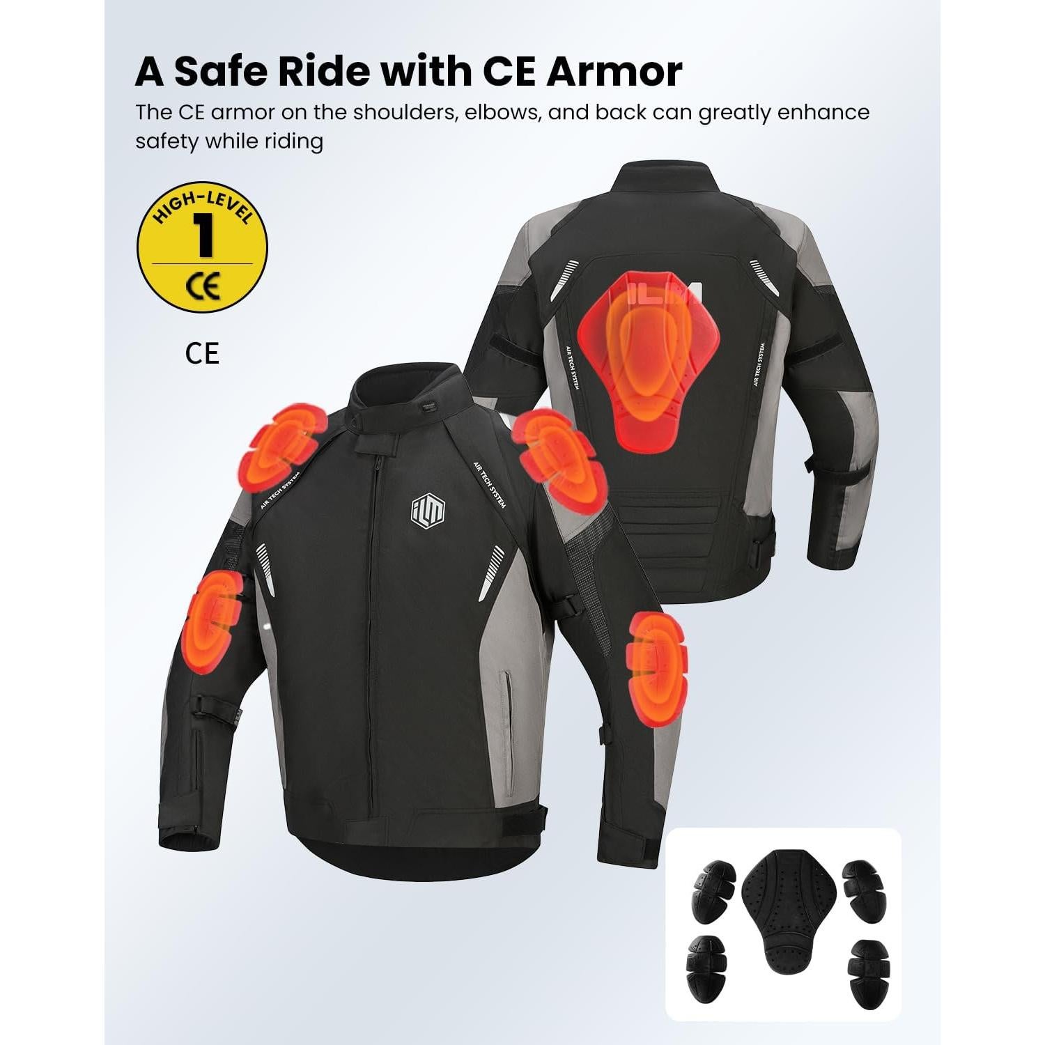 Chaqueta de Motocicleta ILM JF1 Impermeable con Armadura CE M
