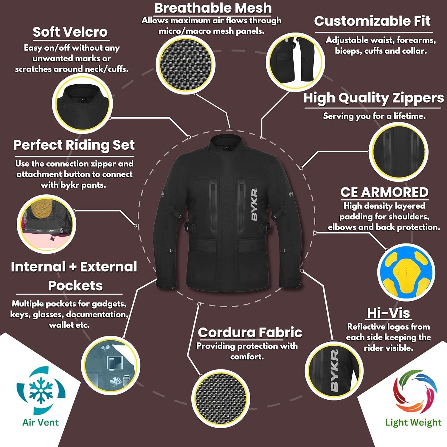 Chaqueta de Motocicleta BYKR MJ1 Aventura Unisex CE Impermeable