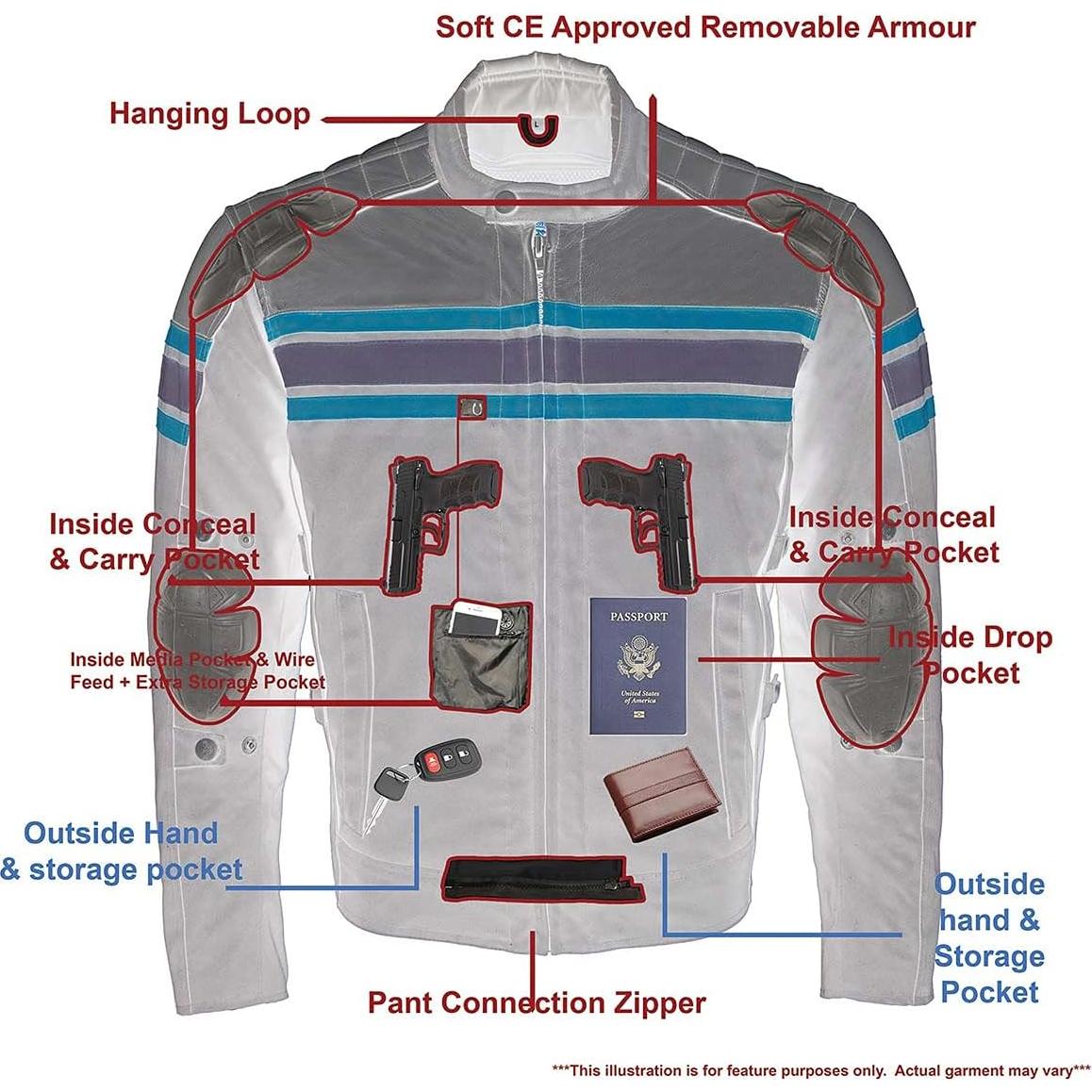 Chaqueta de motocicleta MPM1751 cuero y textil para hombres