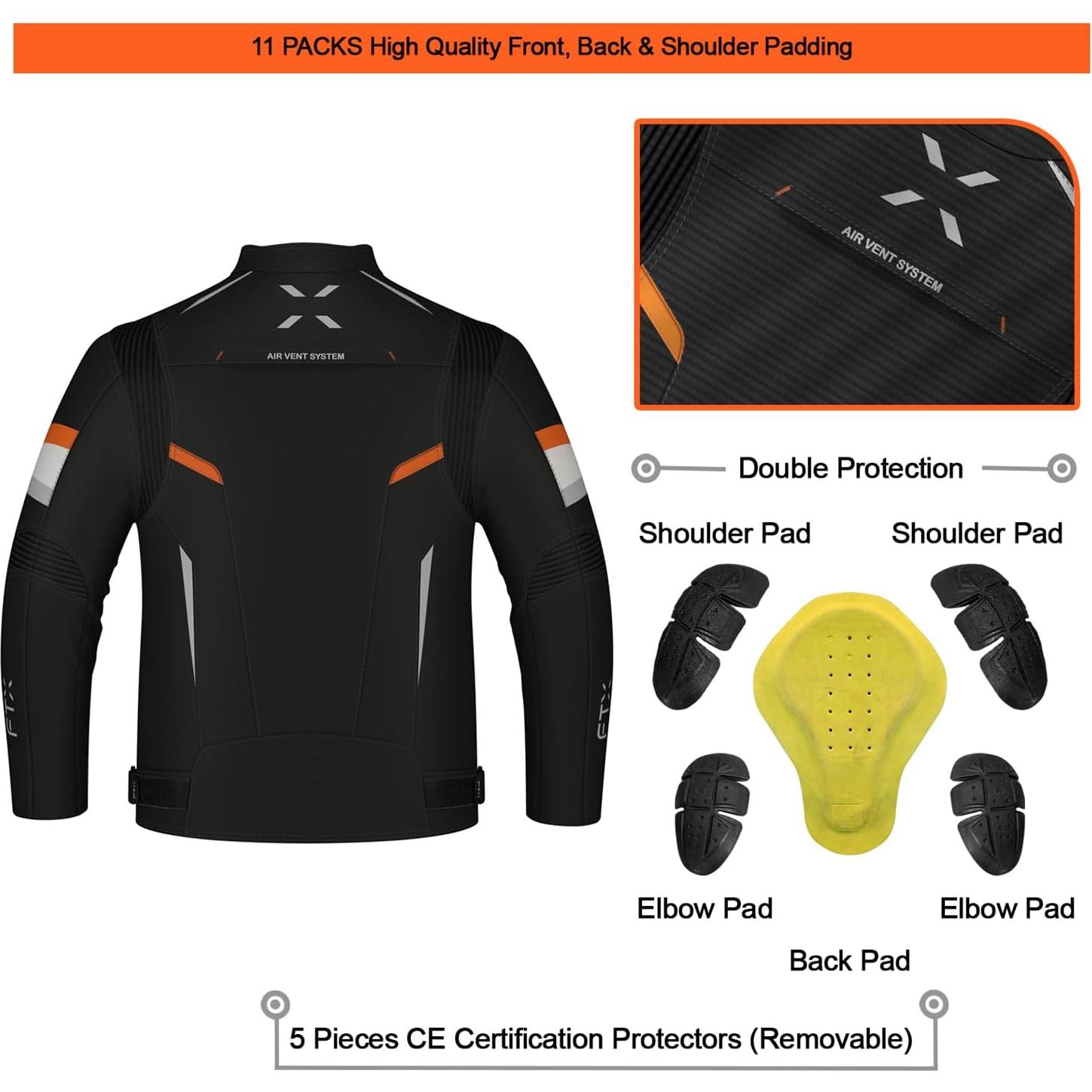 Chaqueta de Motocicleta FTX para Hombres, Acolchada y Ajustable