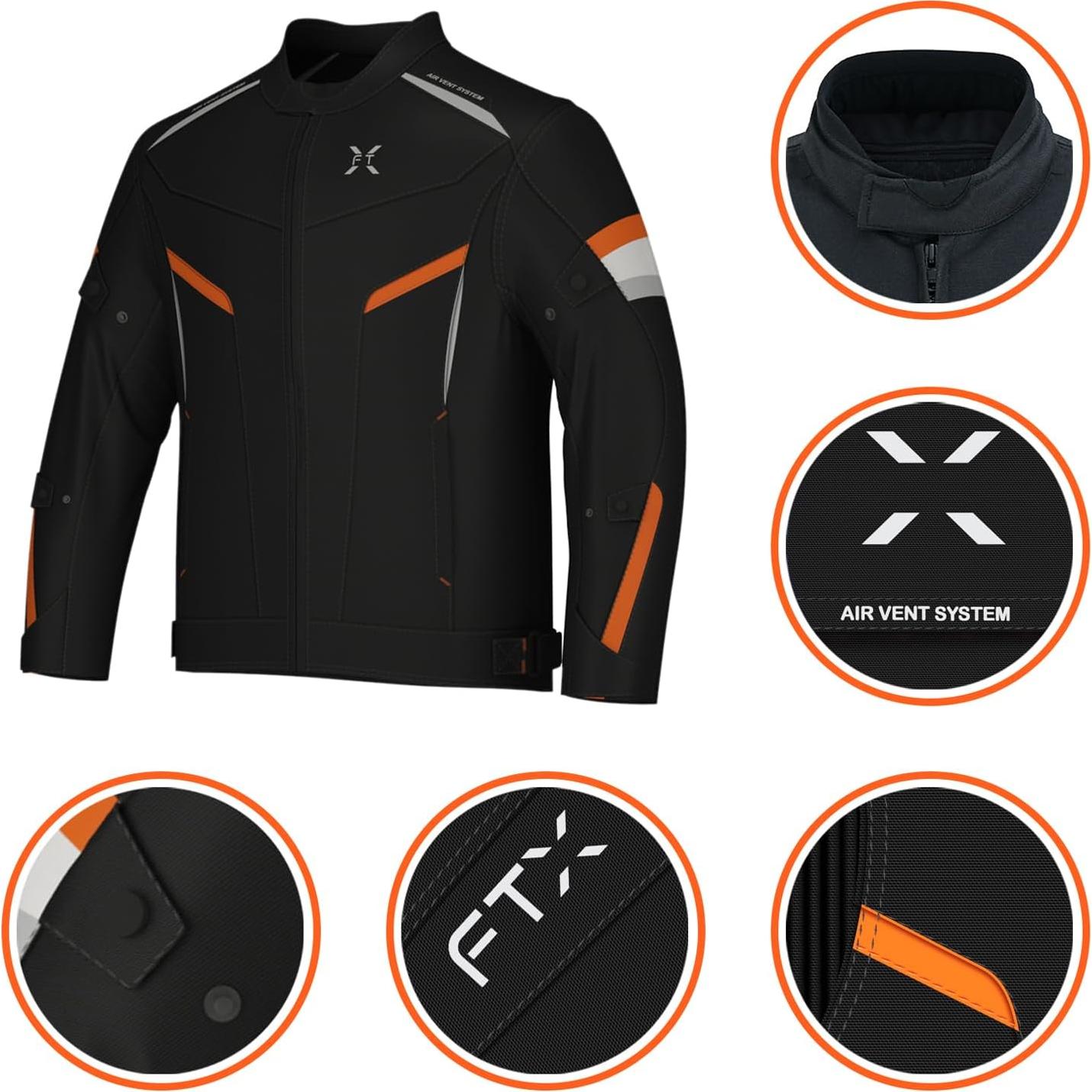 Chaqueta de Motocicleta FTX para Hombres, Acolchada y Ajustable