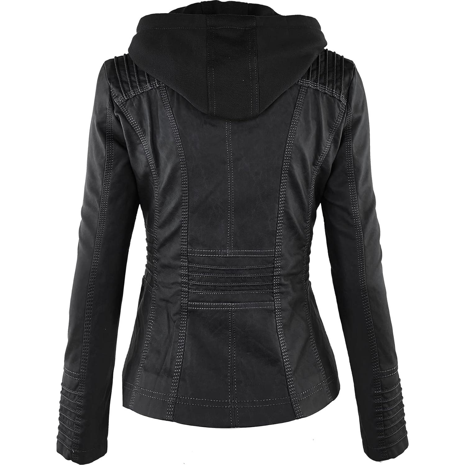 Chaqueta de moto mujer Lock and Love cuero sintético con capucha