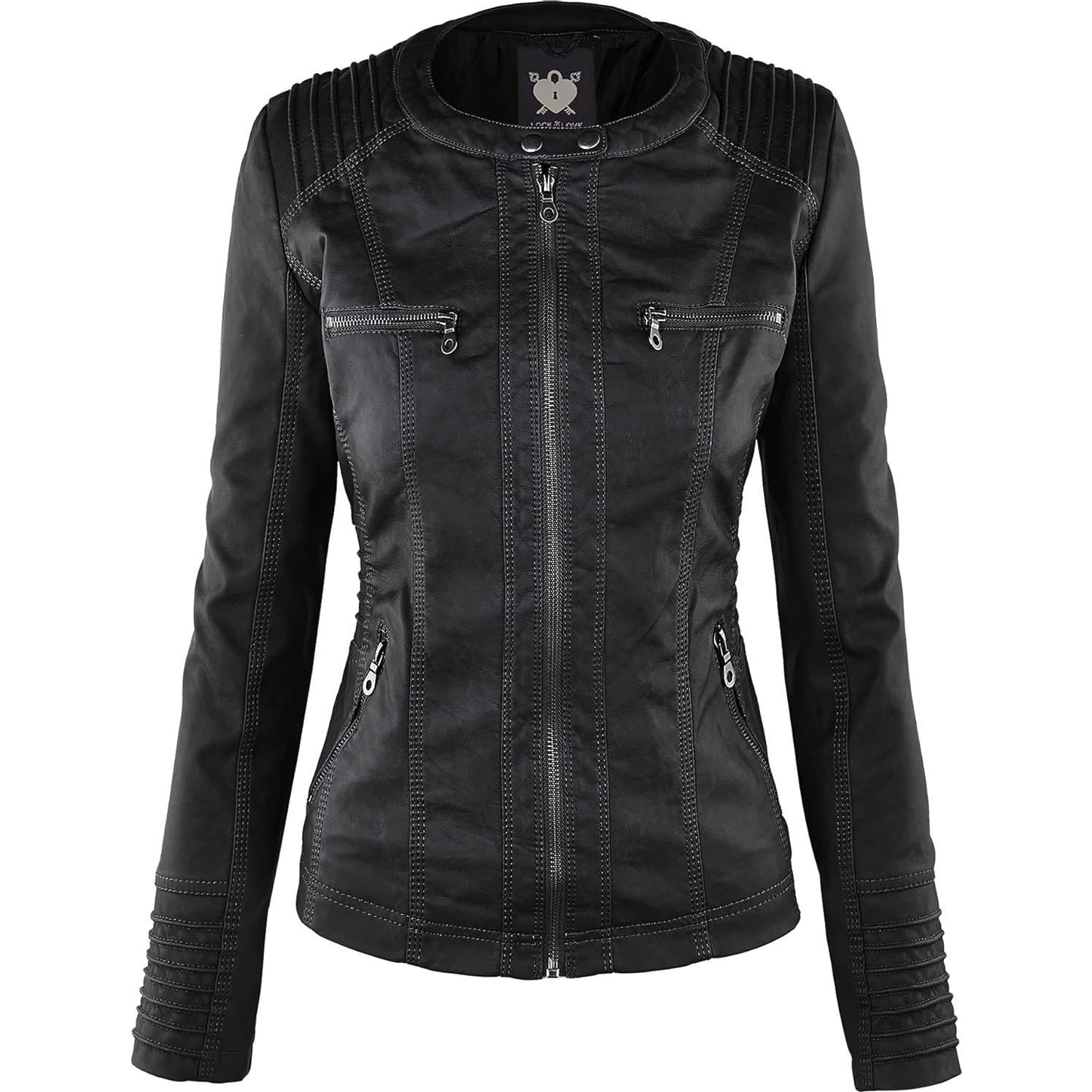 Chaqueta de moto mujer Lock and Love cuero sintético con capucha