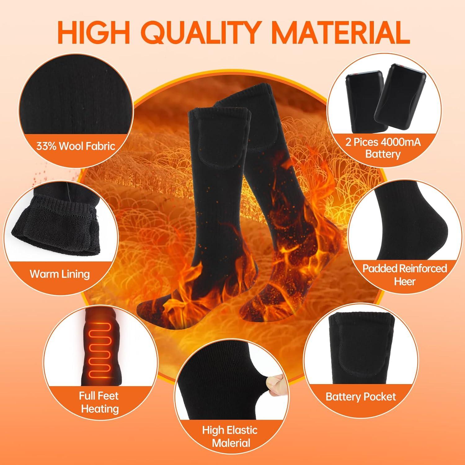 Calcetines Eléctricos Calentados Hettluo 5V 4000mAh Unisex