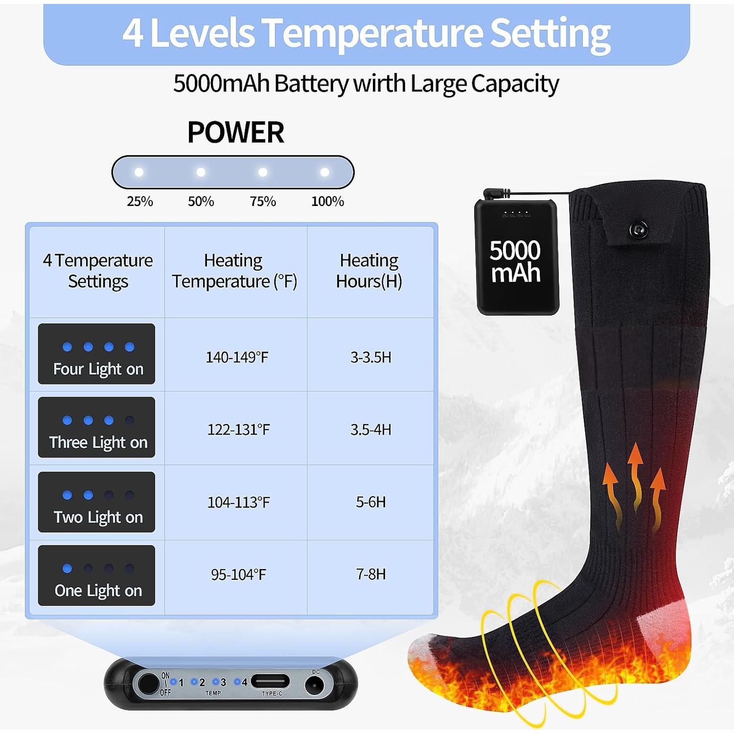 Calcetines Calentados ZUOYI Unisex 5000mAh 4 Niveles Calor