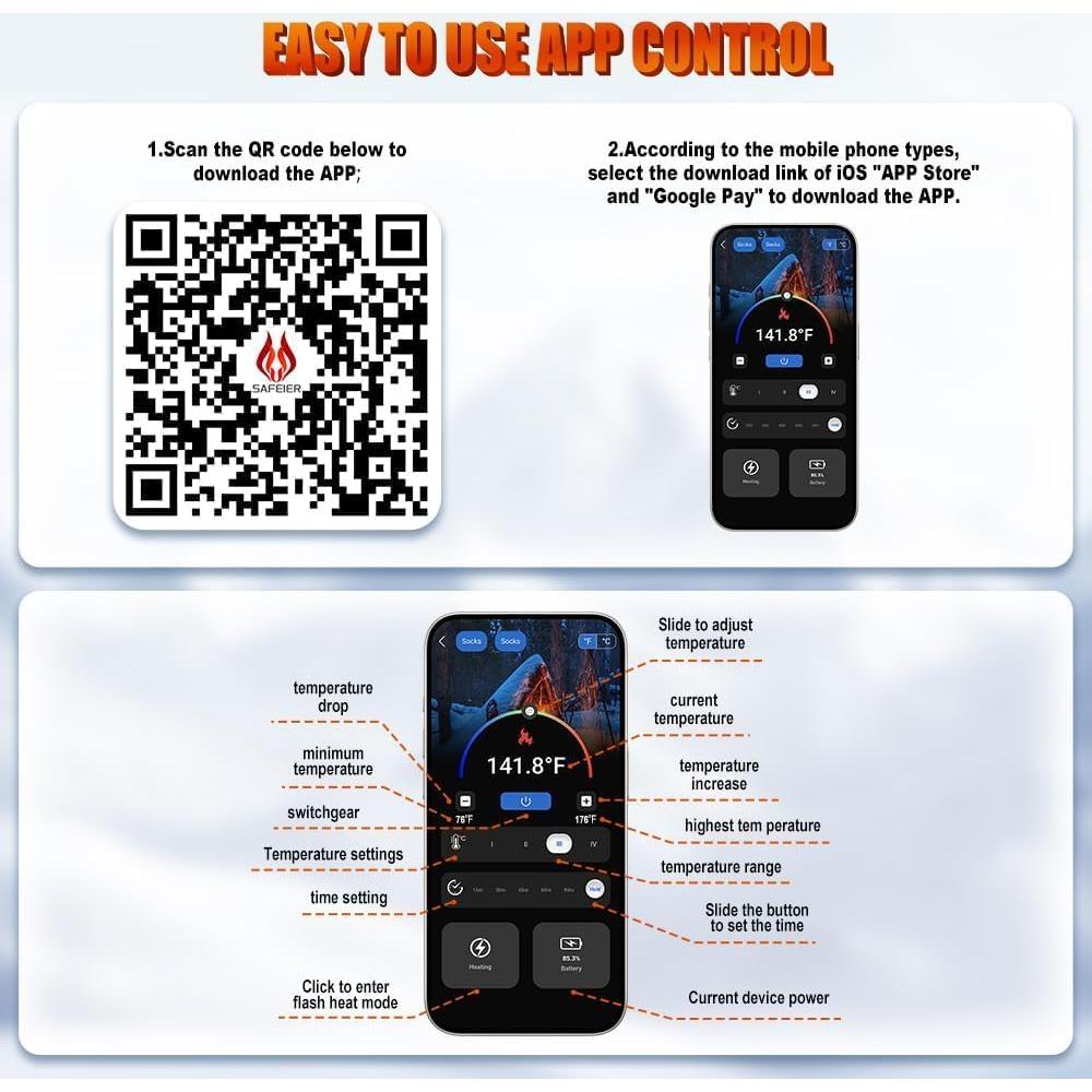 Calcetines Calentados LVTFTAD APP Recargables 6000mAh Unisex