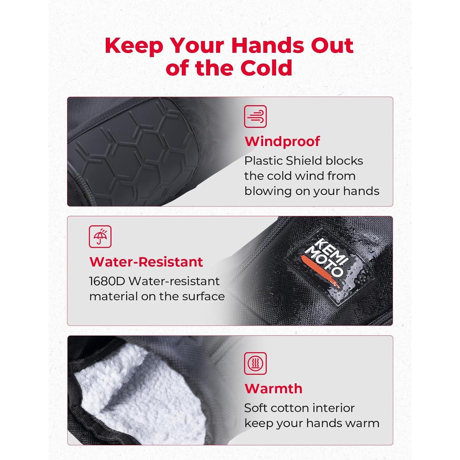 Guantes ATV KEMIMOTO Mitones de Manillar Impermeables 37x35 cm