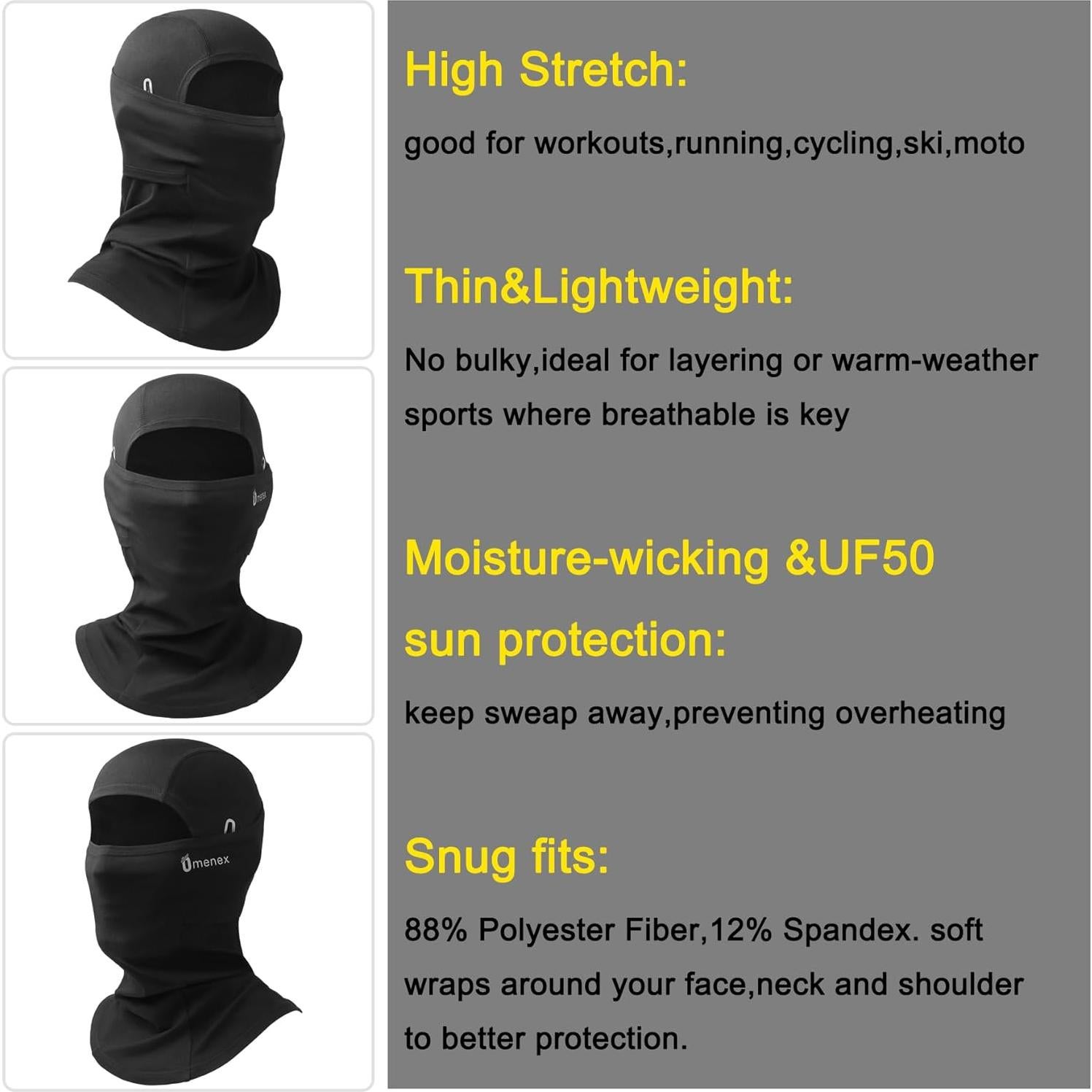 Pasamontañas de Motocicleta Negro - Alta Elasticidad UPF50+