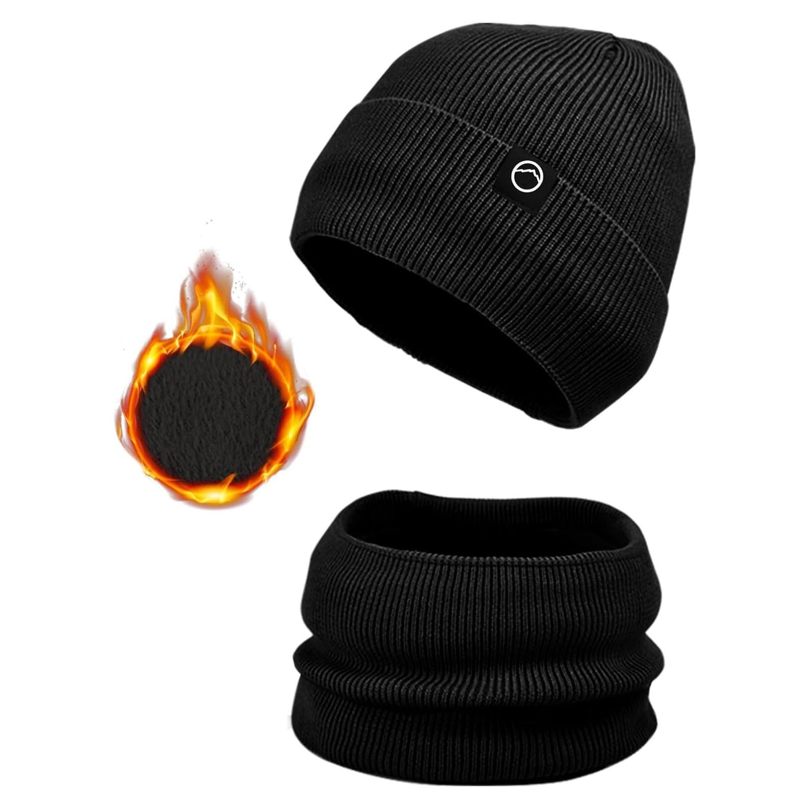 Conjunto de gorro y bufanda de invierno unisex negro