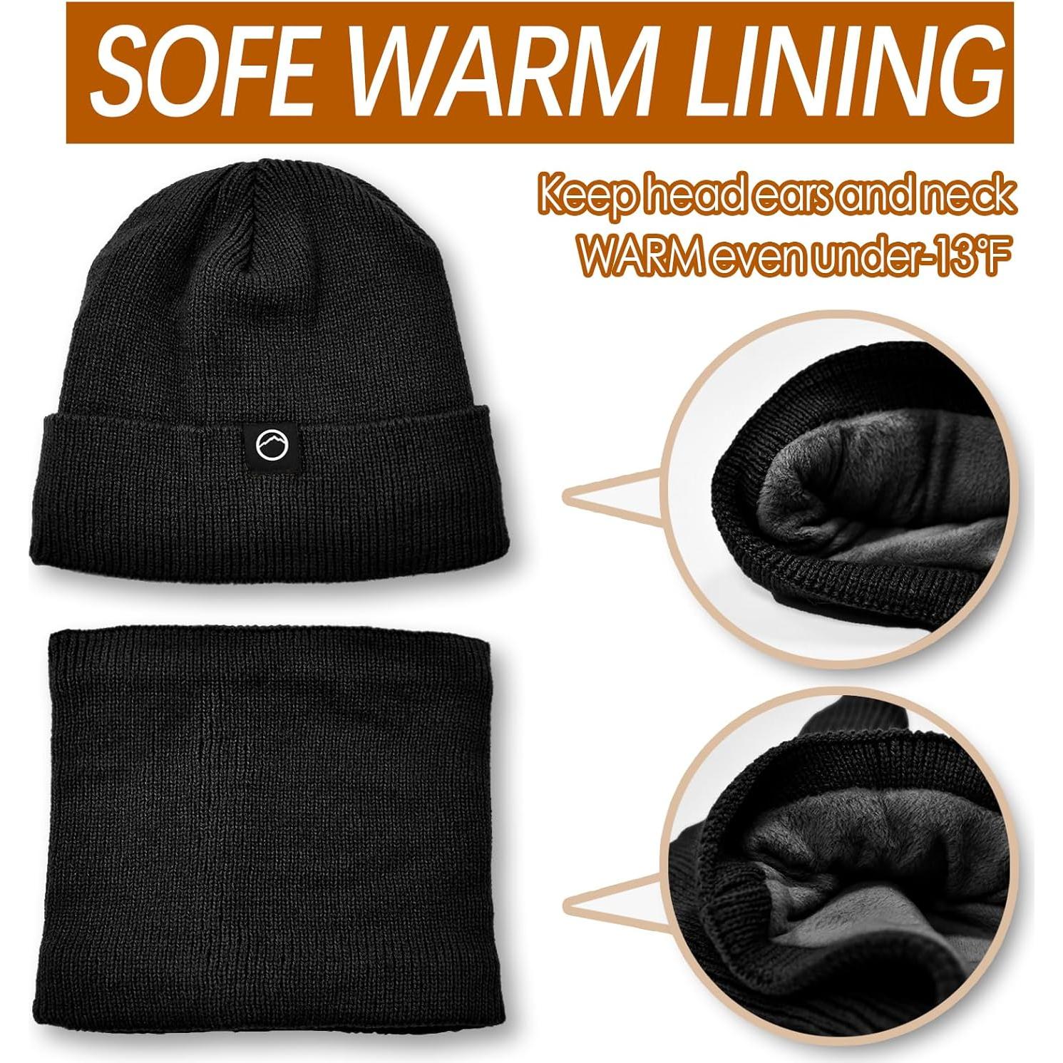 Conjunto de gorro y bufanda de invierno unisex negro