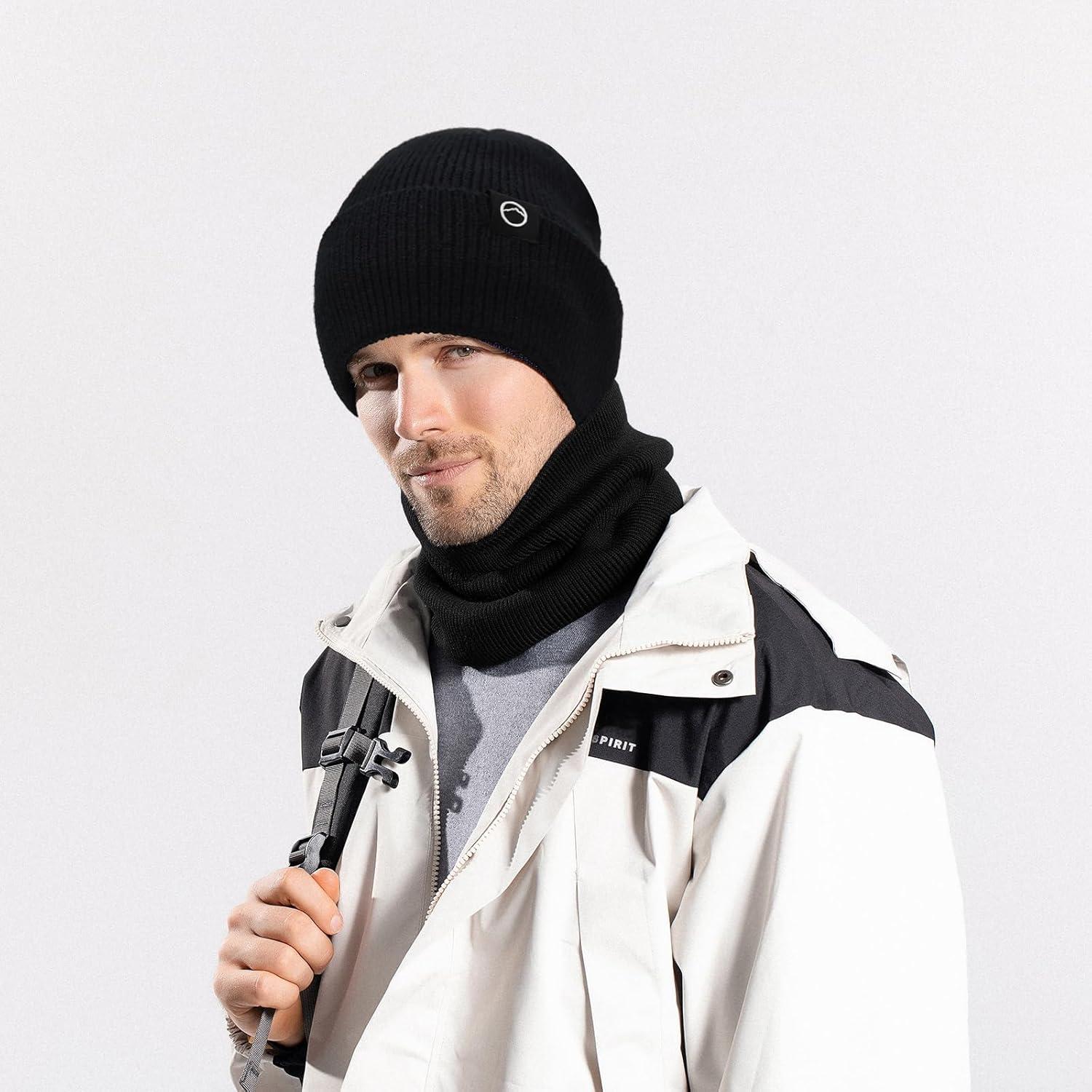 Conjunto de gorro y bufanda de invierno unisex negro