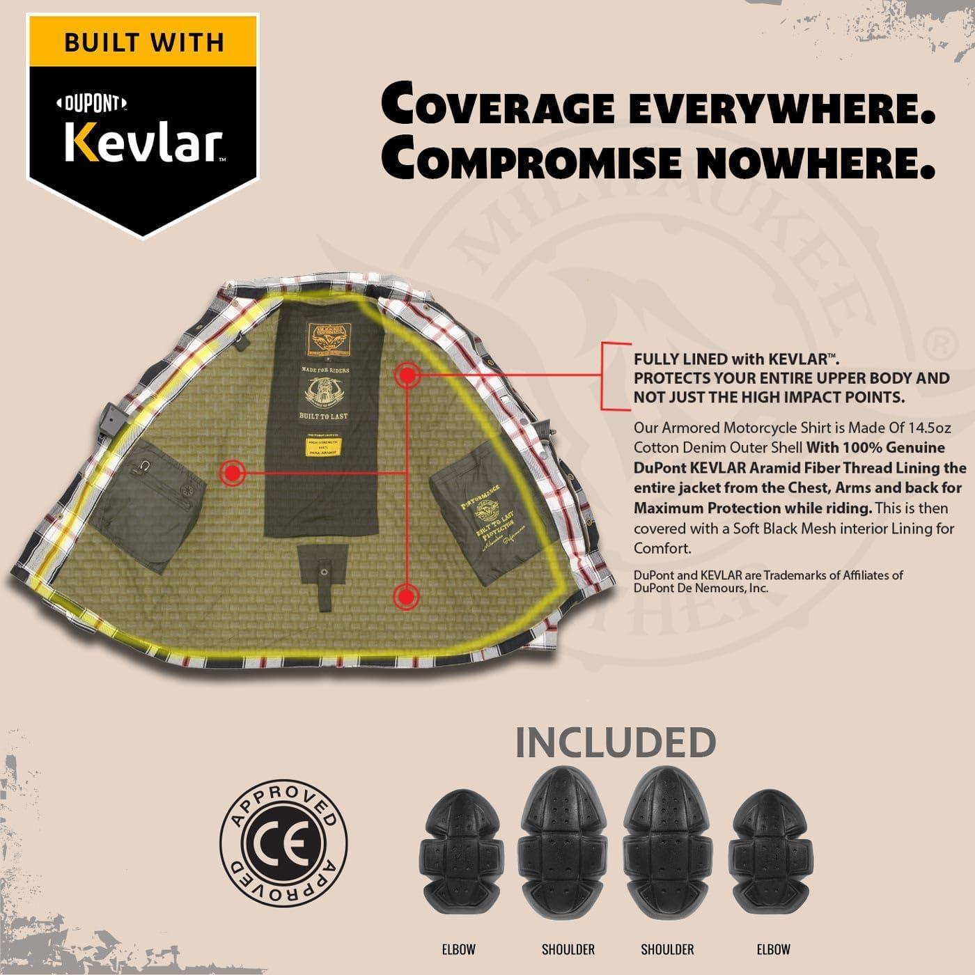 Camisa de Flanela con Armadura Milwaukee Leather MPM1635 - Forrada en Kevlar