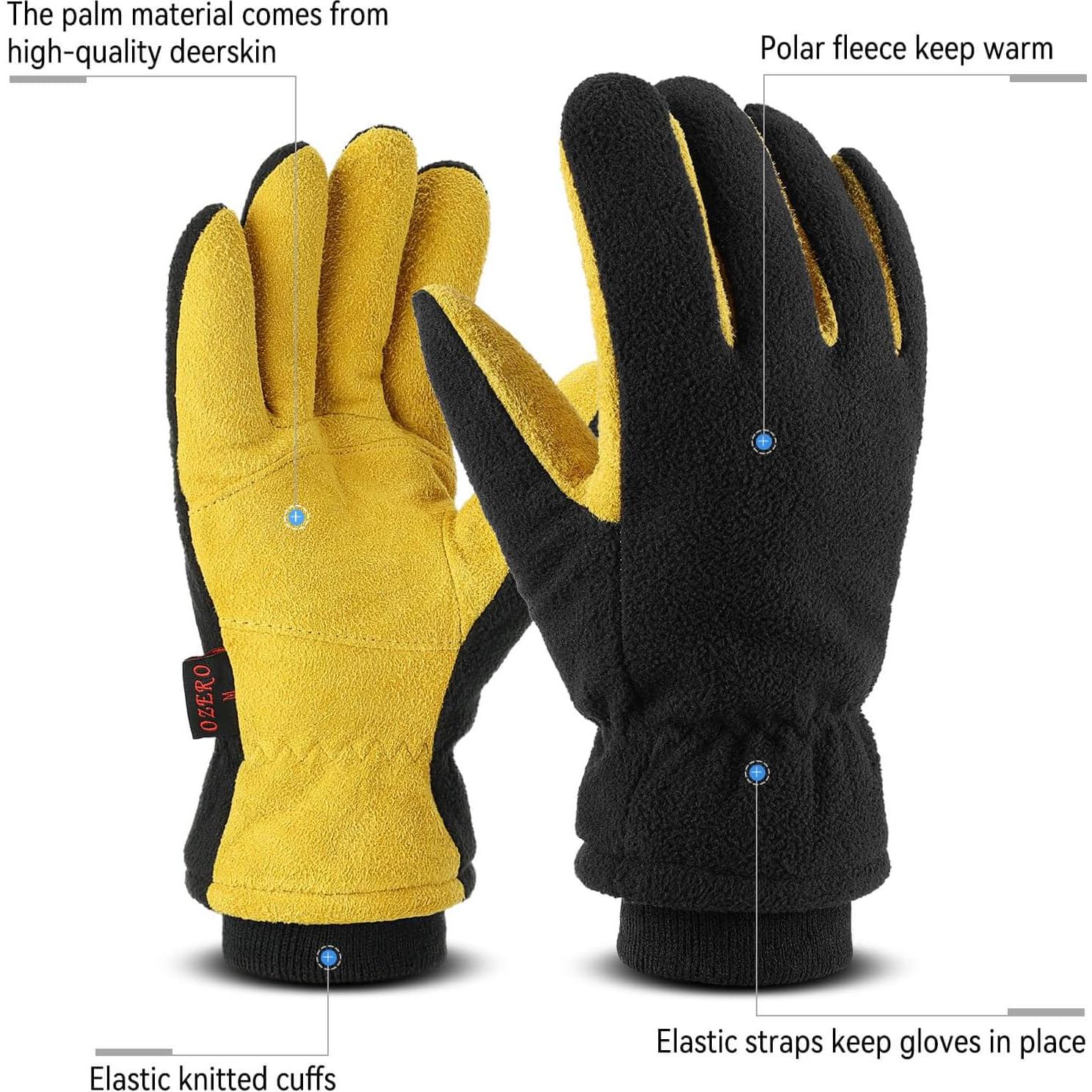 Guantes de Invierno OZERO Unisex -30°C Cuero de Ciervo Impermeables