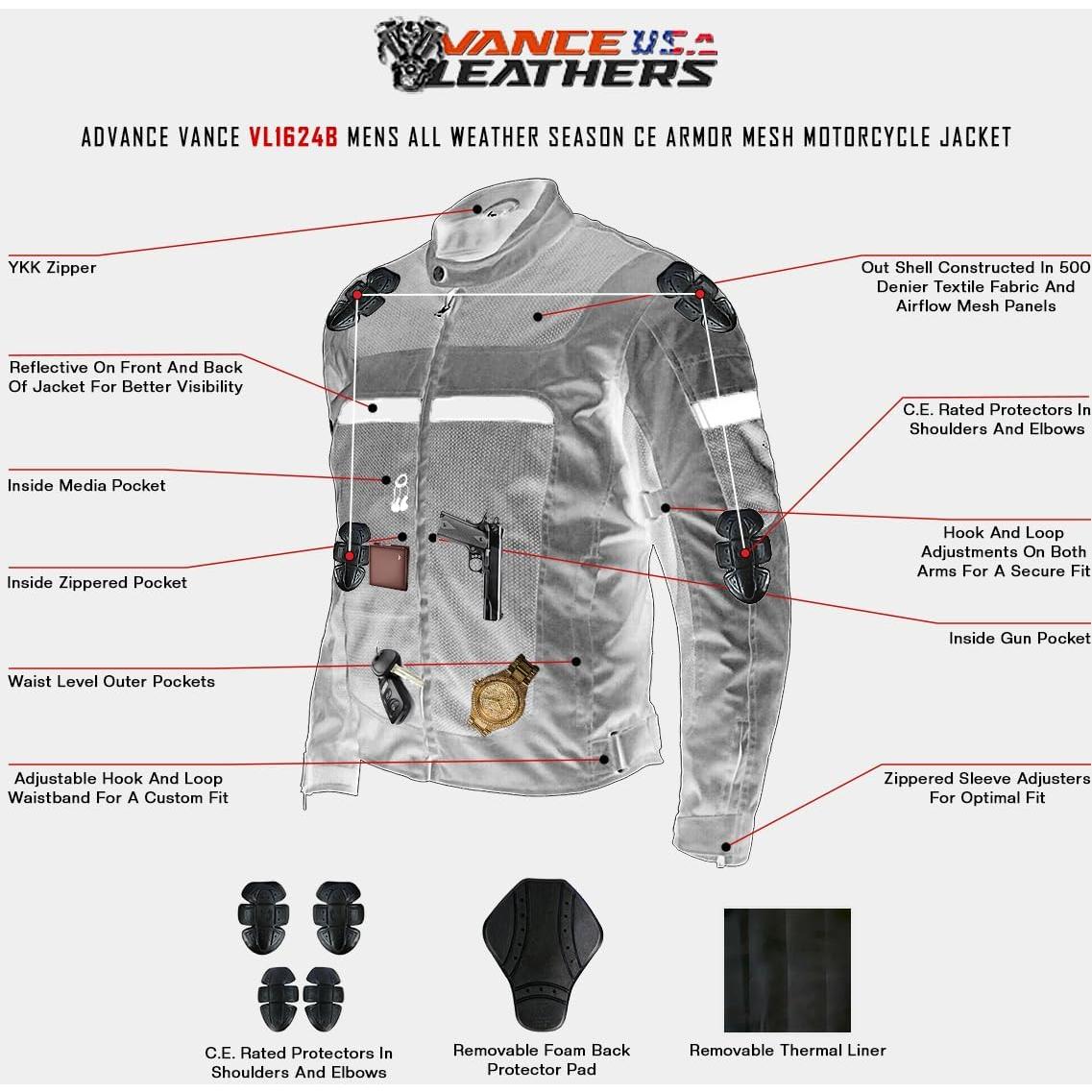 Chaqueta de Motocicleta Vance Leather Hombre CE Negra M
