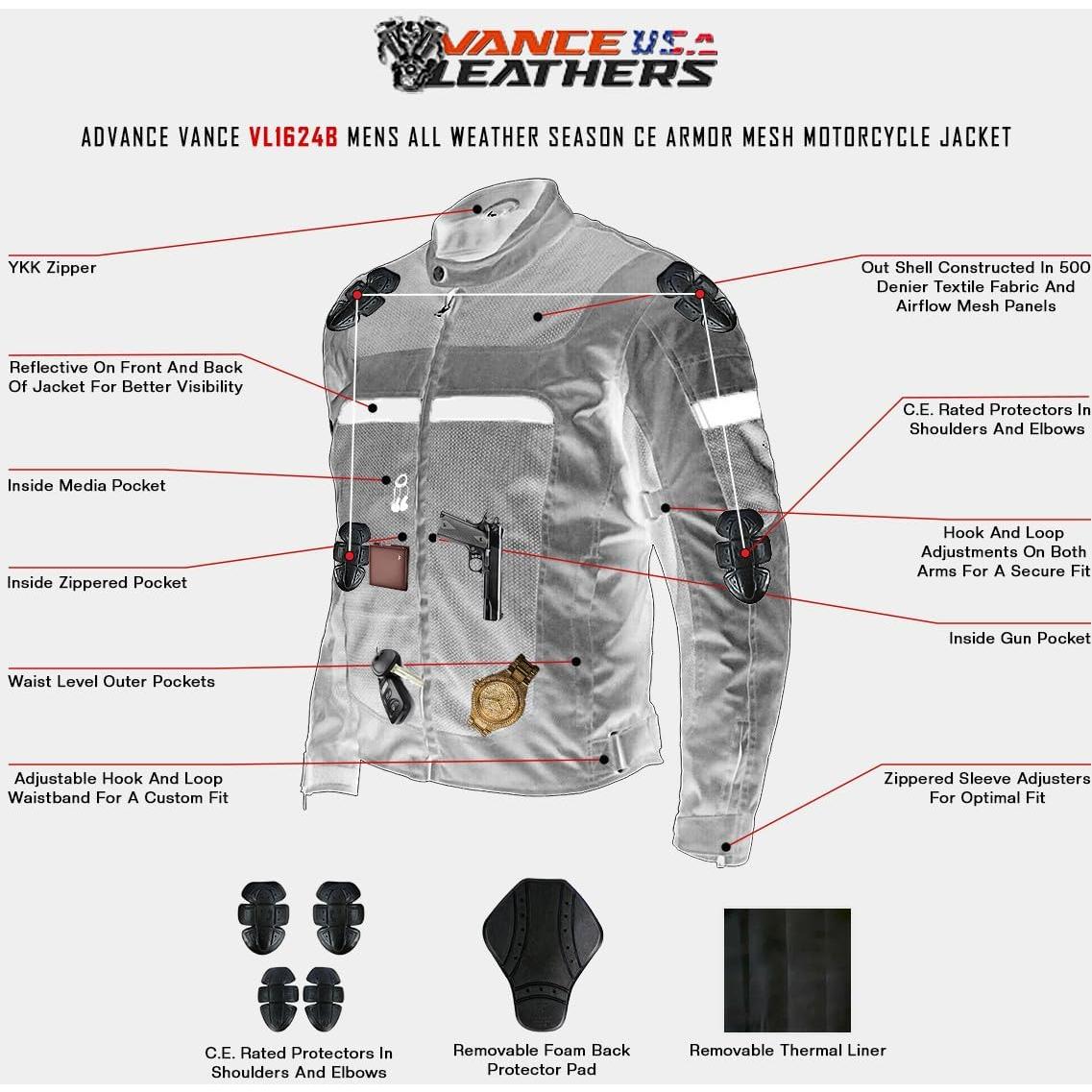 Chaqueta de Motocicleta Vance Leather Hombre CE Negra M