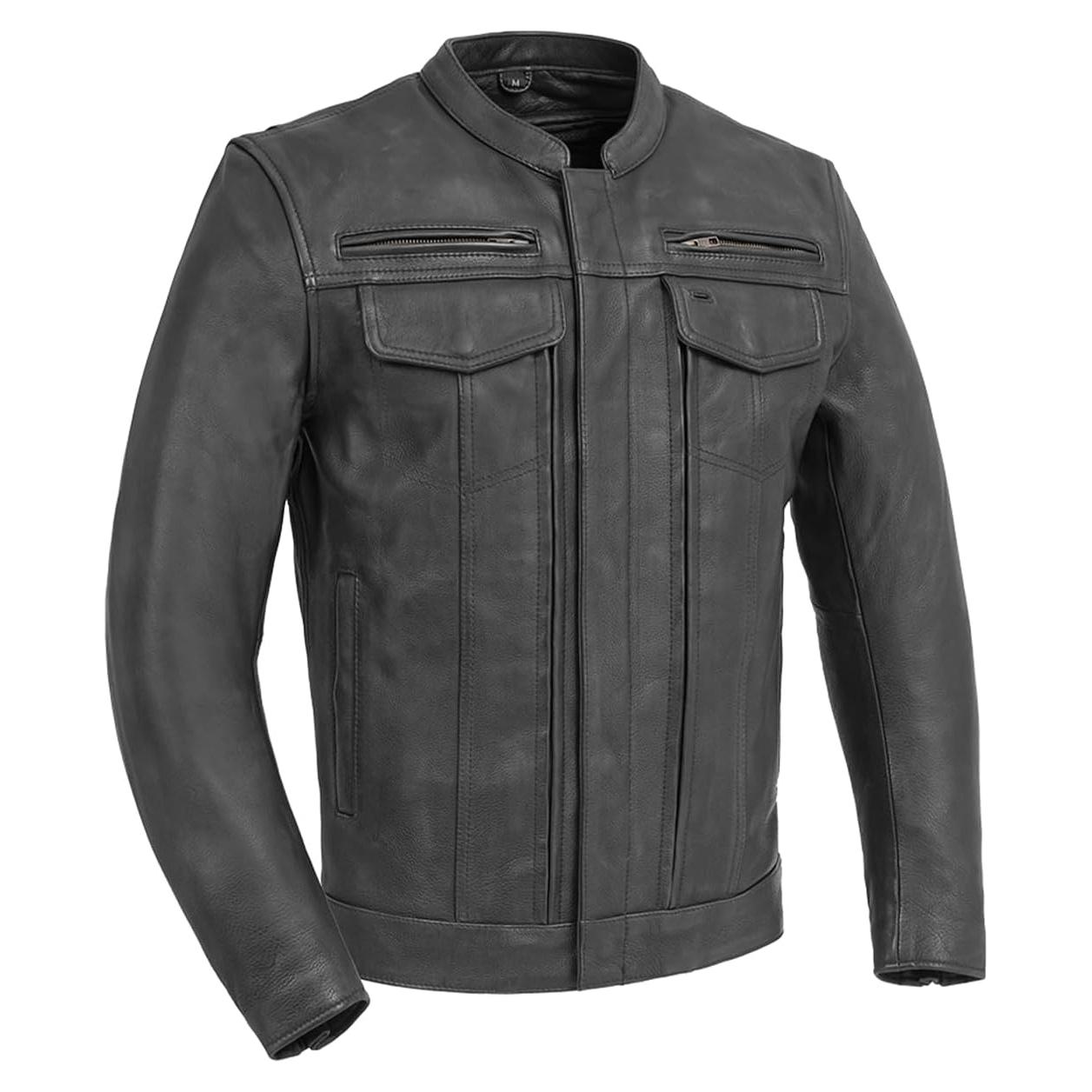 Chaqueta de Cuero para Motocicleta First MFG Co Raider XL Negra