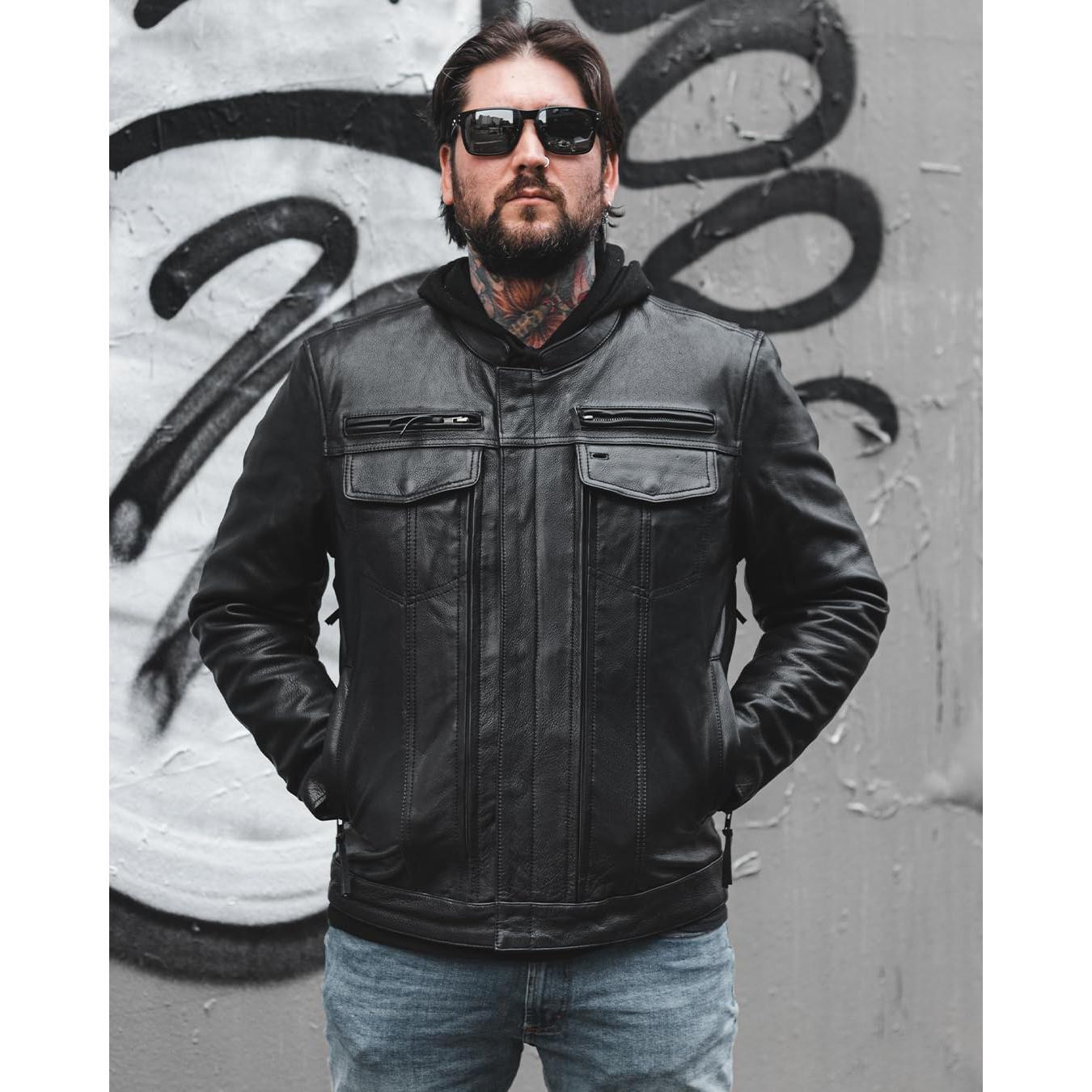 Chaqueta de Cuero para Motocicleta First MFG Co Raider XL Negra