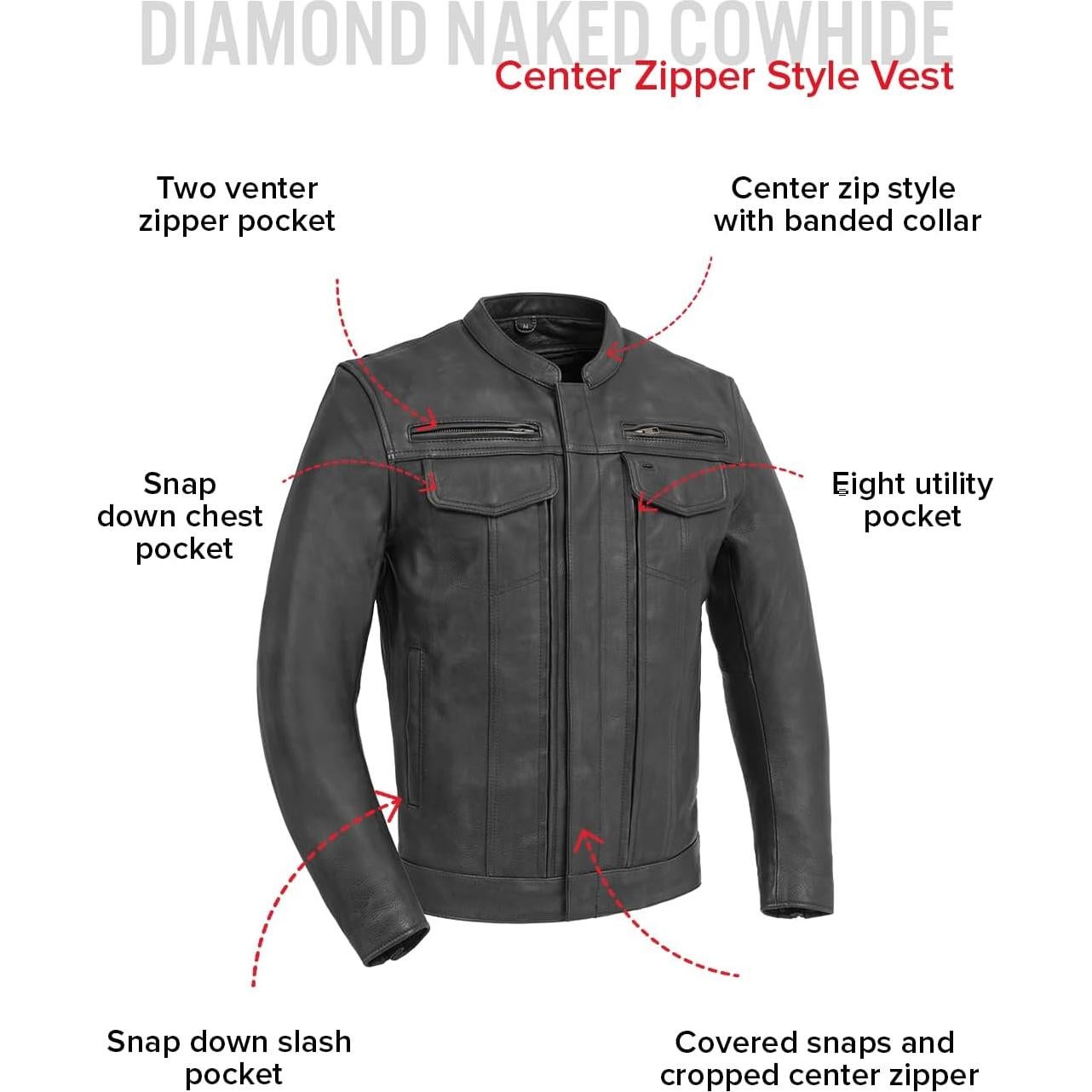 Chaqueta de Cuero para Motocicleta First MFG Co Raider XL Negra