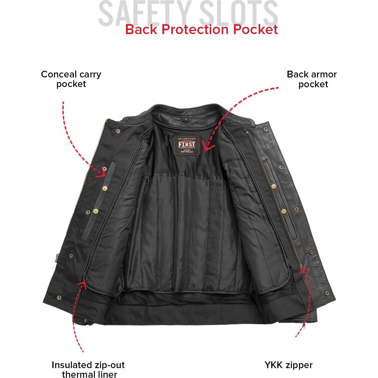 Chaqueta de Cuero para Motocicleta First MFG Co Raider XL Negra