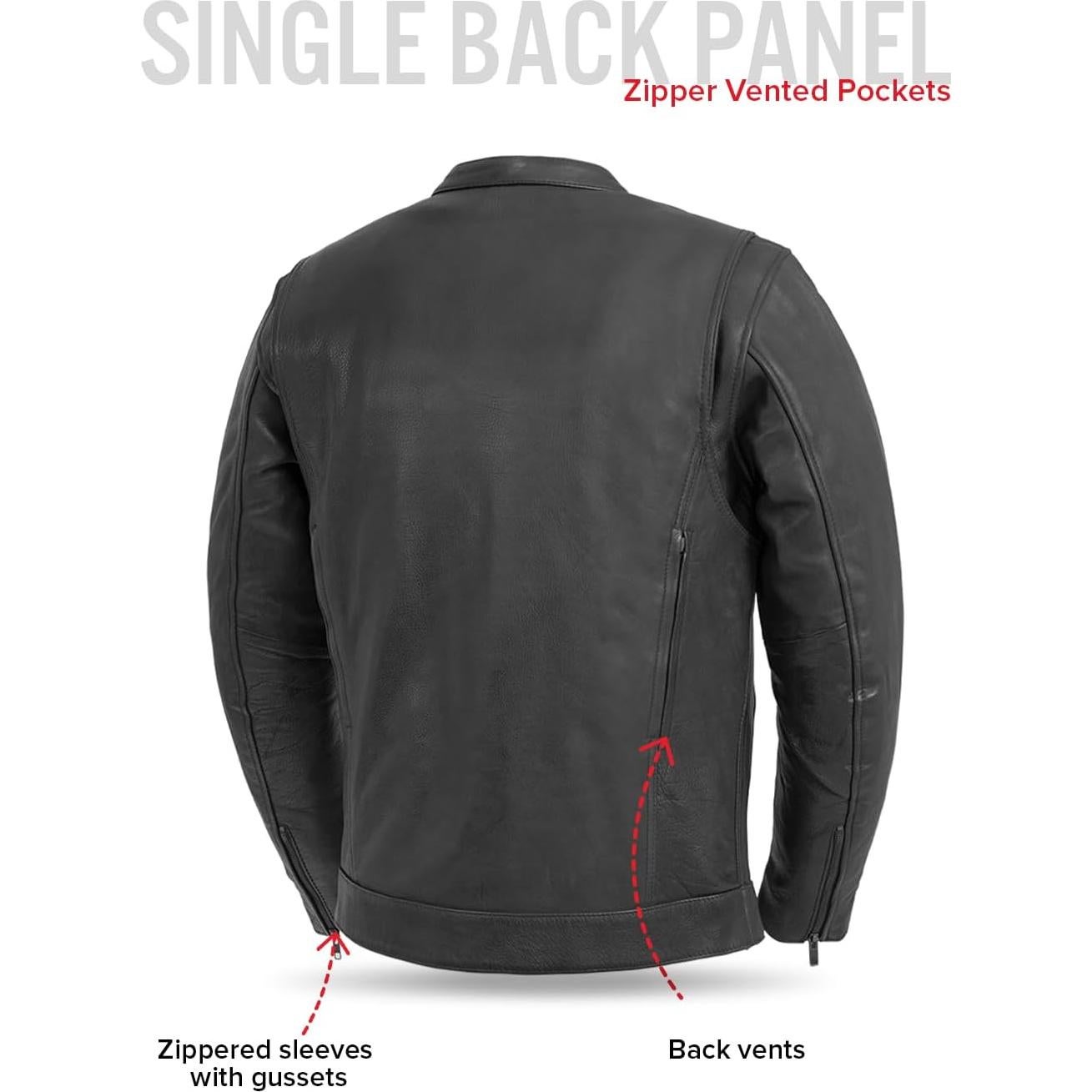 Chaqueta de Cuero para Motocicleta First MFG Co Raider XL Negra