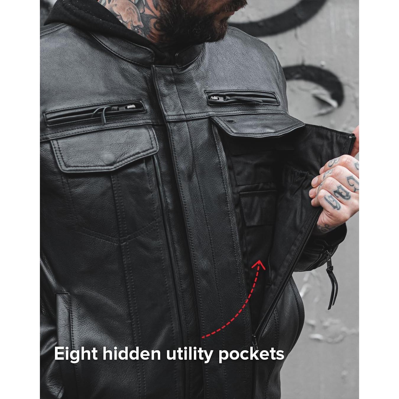 Chaqueta de Cuero para Motocicleta First MFG Co Raider XL Negra