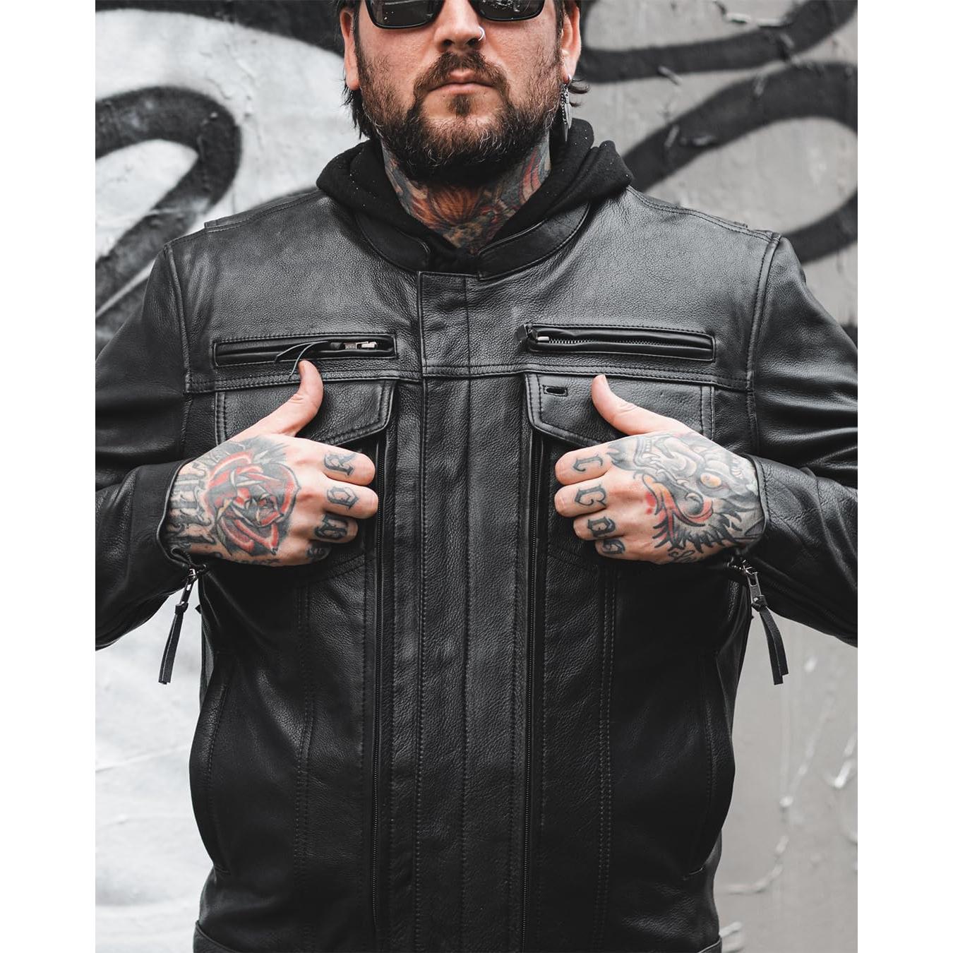 Chaqueta de Cuero para Motocicleta First MFG Co Raider XL Negra