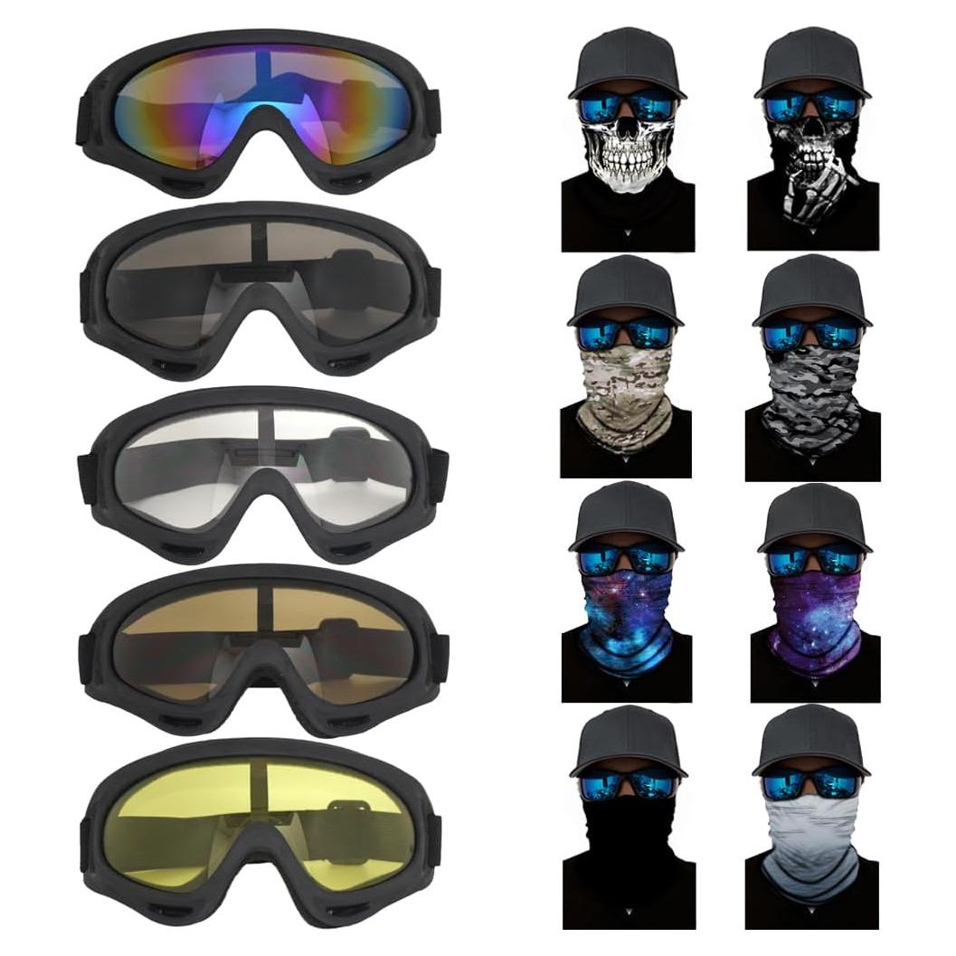 Juego de Gafas de Motocicleta y Gaiter para Cuello - 13 Piezas