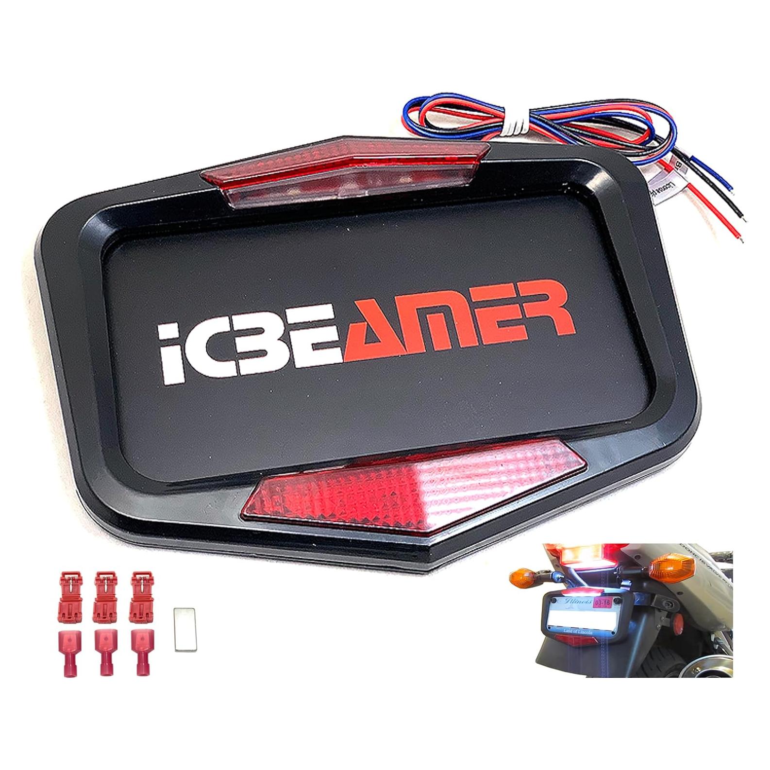 Marco de Placa de Licencia ICBEAMER Negro Mate con LED para Motocicleta