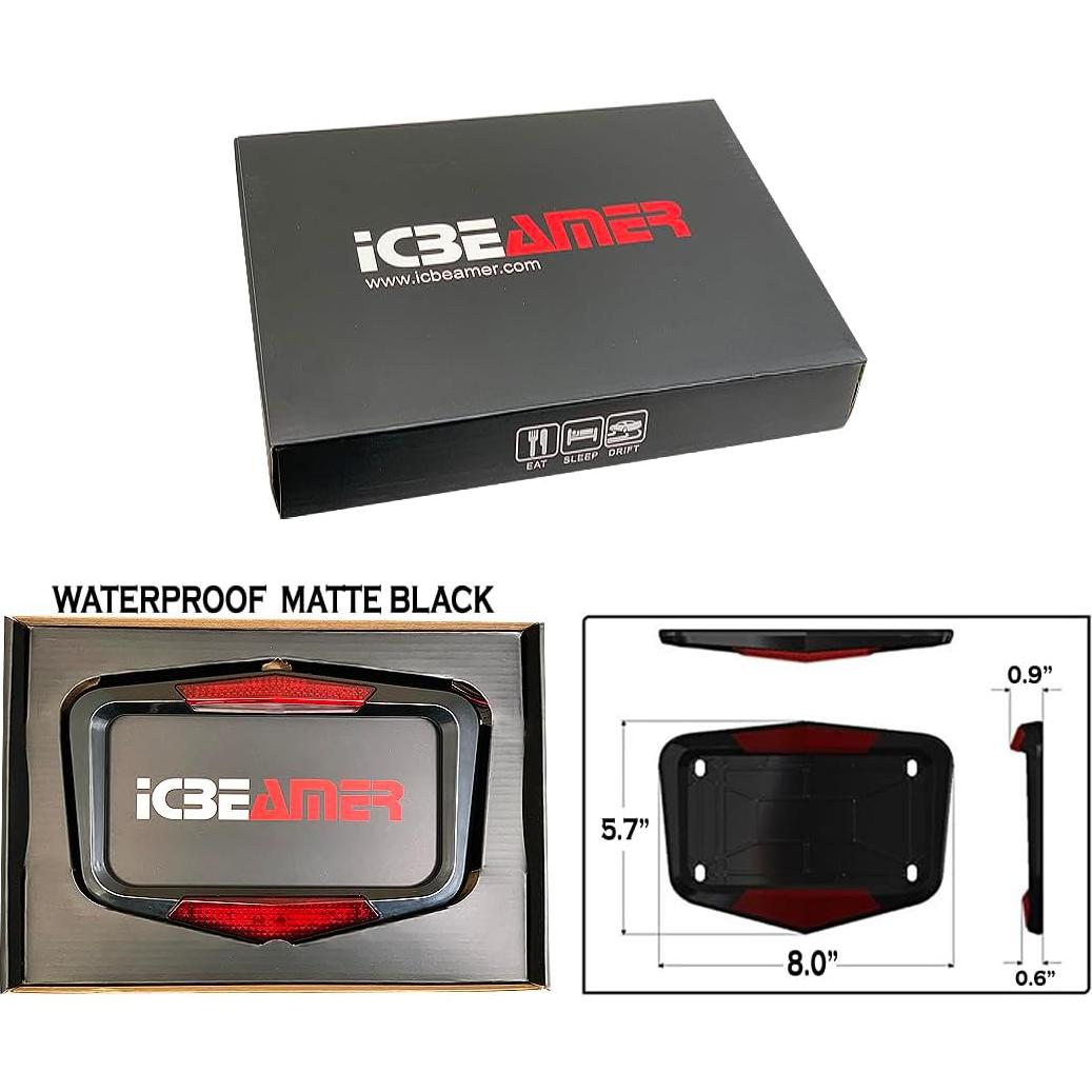 Marco de Placa de Licencia ICBEAMER Negro Mate con LED para Motocicleta