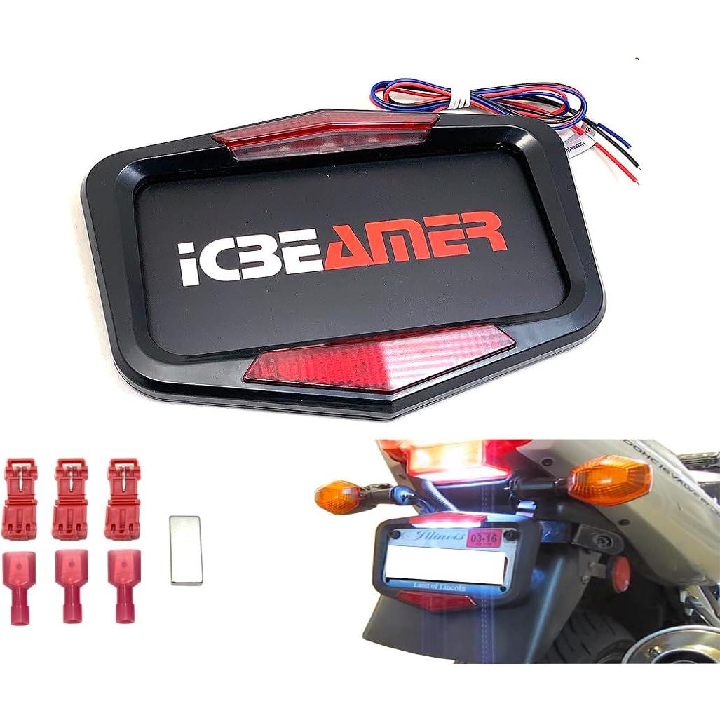 Marco de Placa de Licencia ICBEAMER Negro Mate con LED para Motocicleta