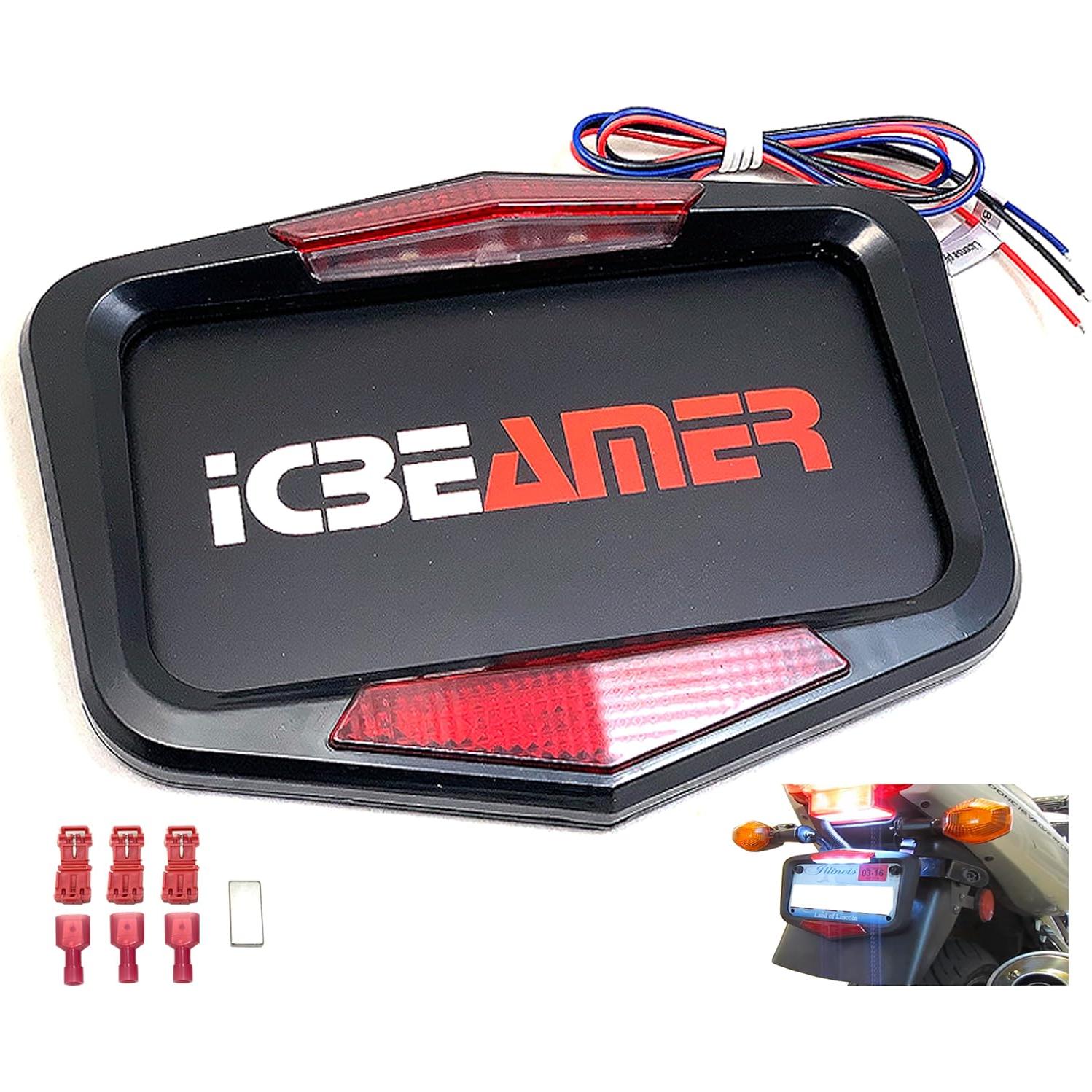 Marco de Placa de Licencia ICBEAMER Negro Mate con LED para Motocicleta
