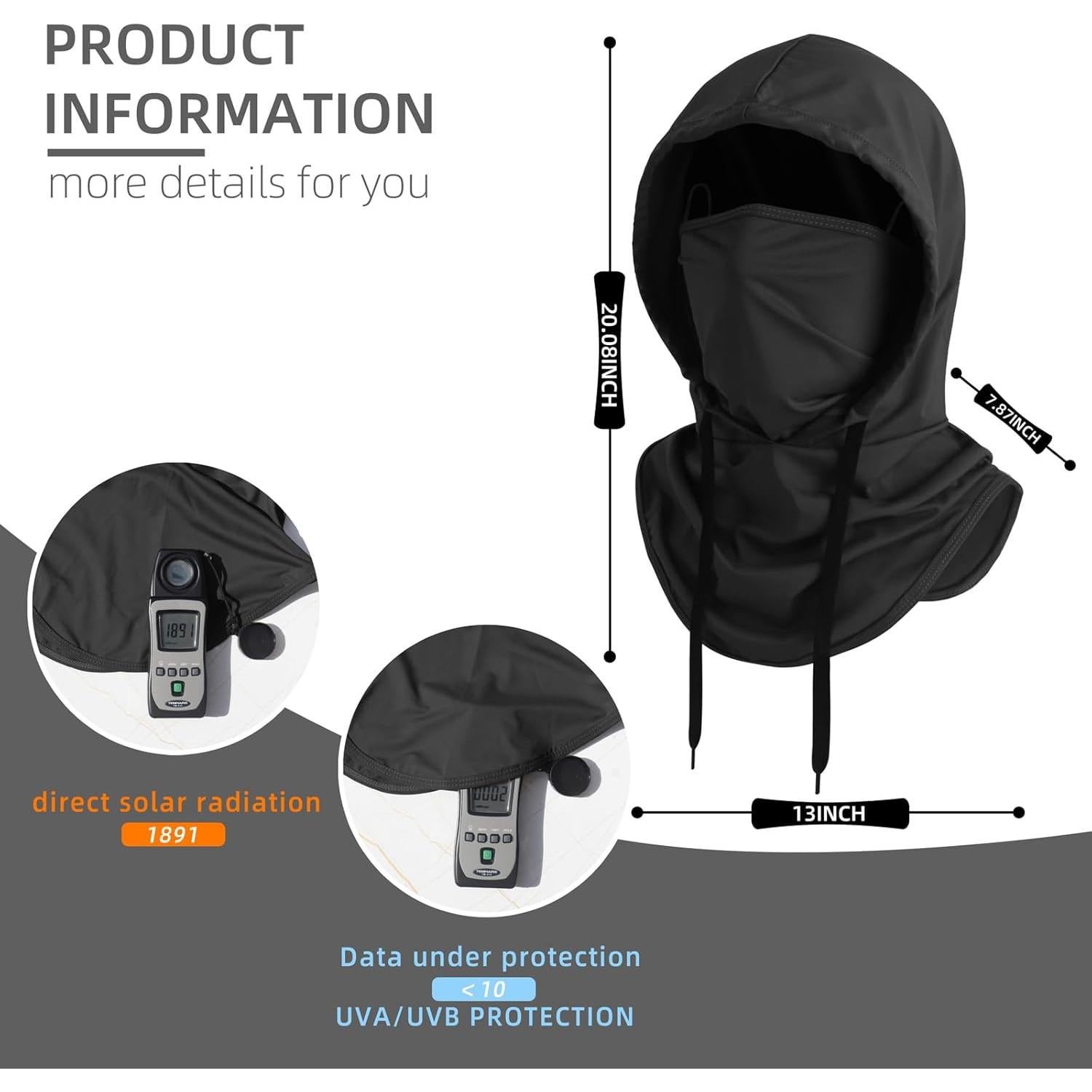 Máscara Balaclava Verano UV Protección Solar Unisex Negro