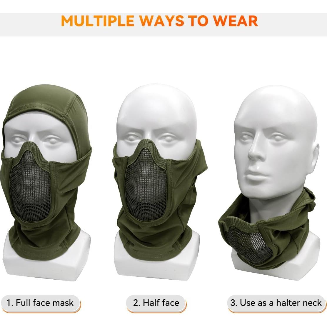 Máscara Balaclava Táctica Qavctw para Airsoft - Verde, 100% Nylon