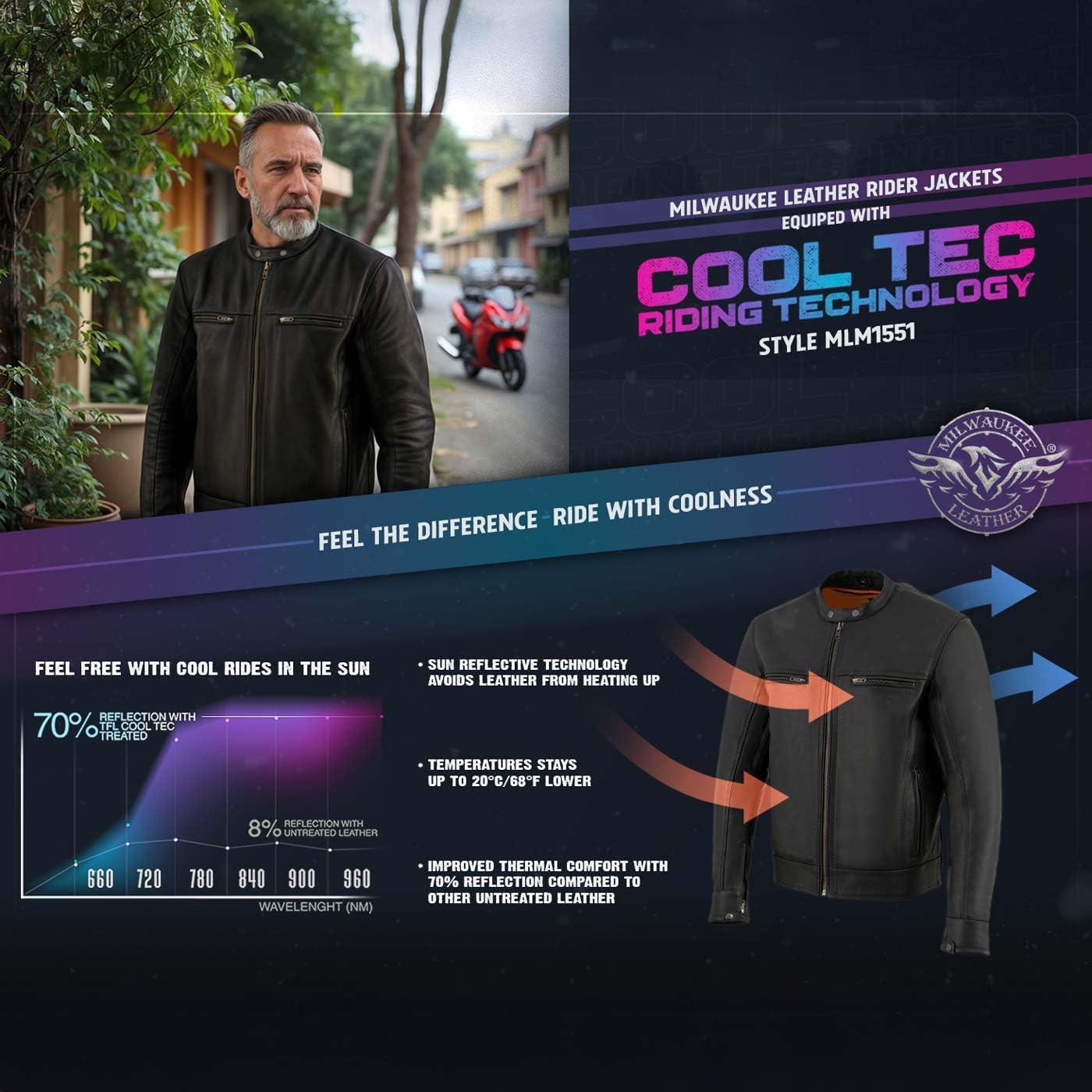 Chaqueta de motocicleta de cuero Milwaukee Leather MLM1551 negra