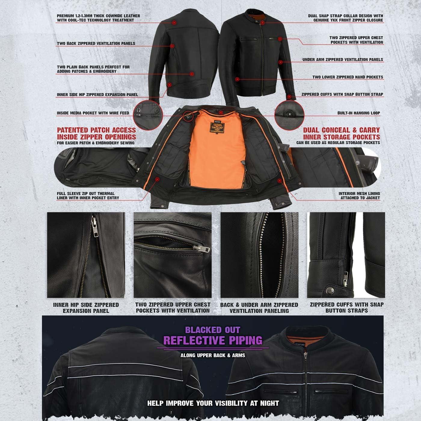 Chaqueta de motocicleta de cuero Milwaukee Leather MLM1551 negra
