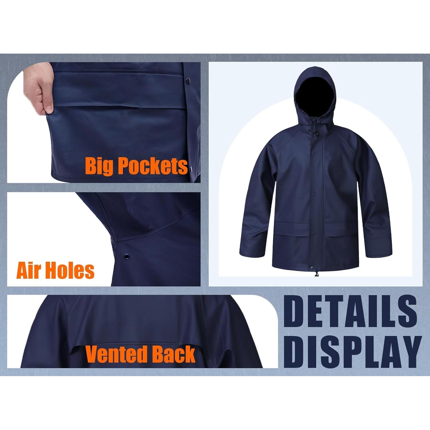 Traje de Lluvia Rizzon para Hombres Impermeable Mediano Marino