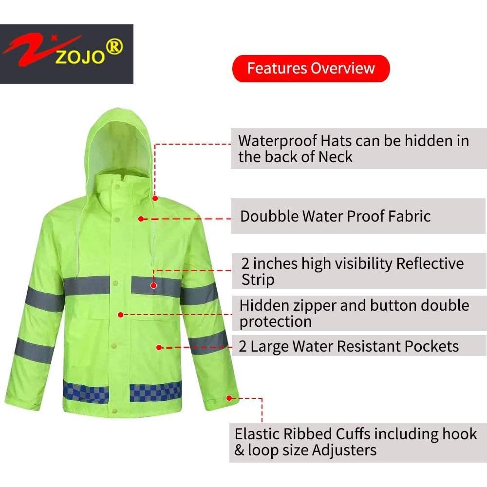 Traje de Lluvia ZOJO XL Alta Visibilidad Reflectante Amarillo