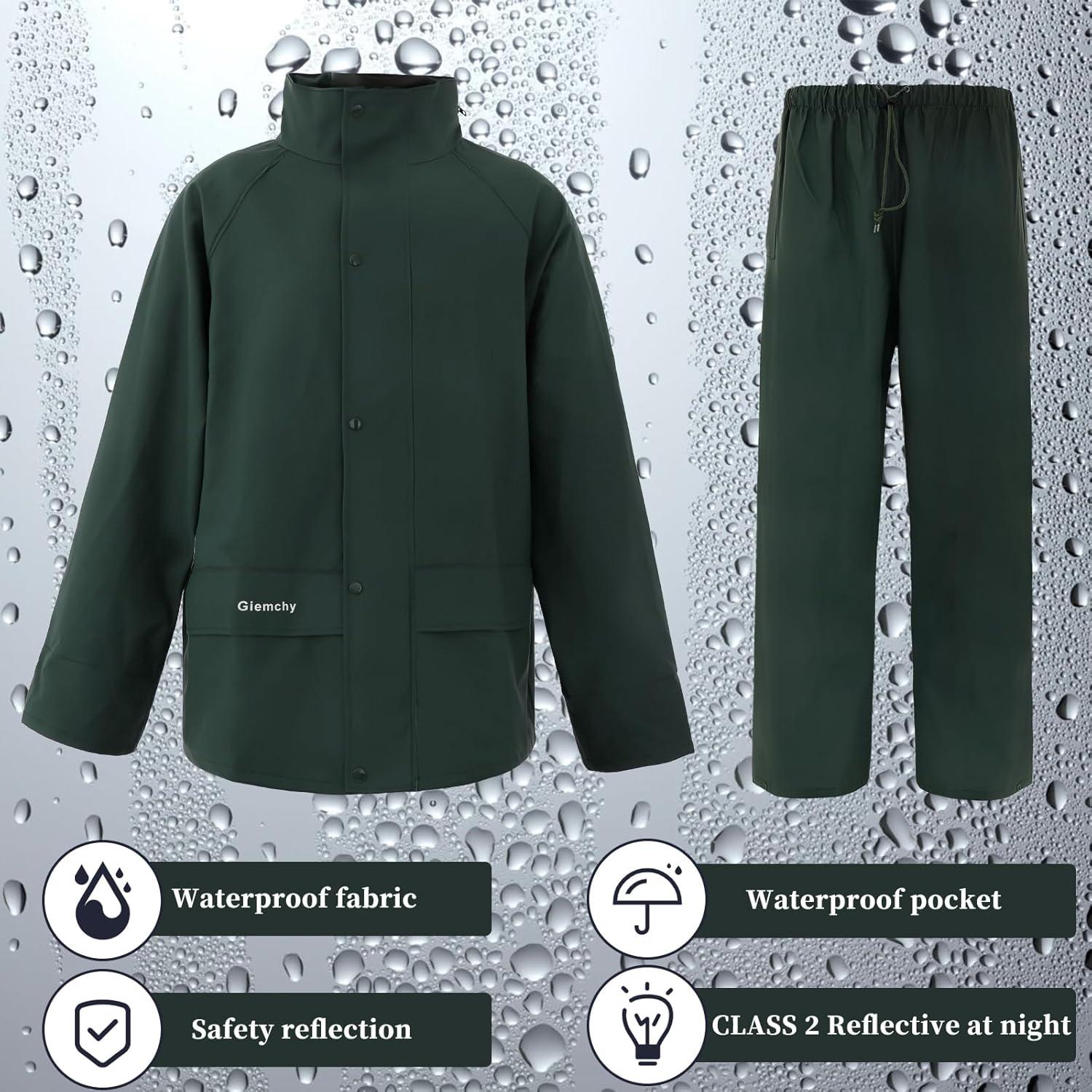 Traje de Lluvia Impermeable Unisex 3X Verde Oscuro Reflectante