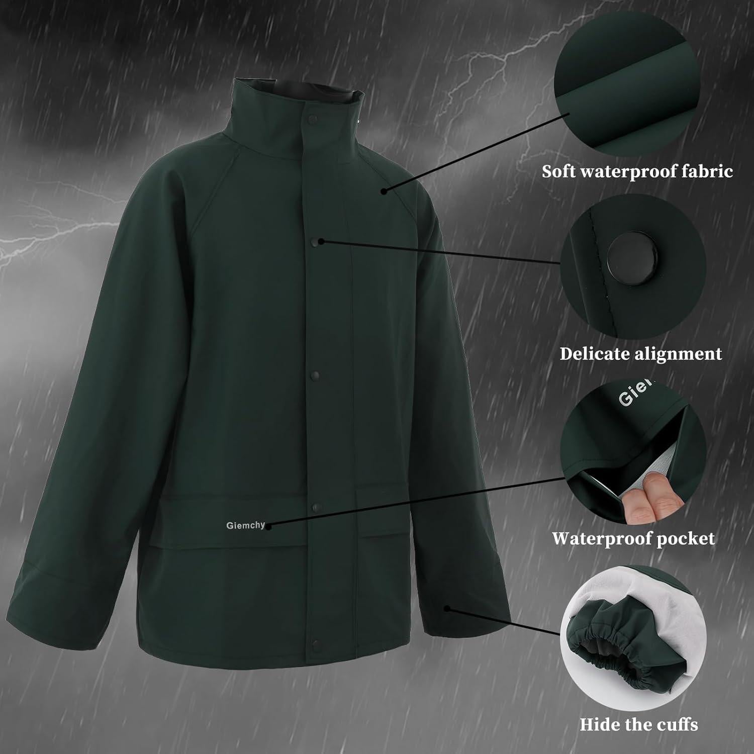 Traje de Lluvia Impermeable Unisex 3X Verde Oscuro Reflectante