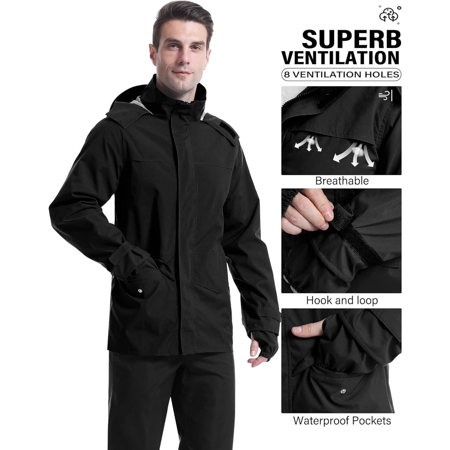 Traje de Lluvia Impermeable iCreek 2 Piezas Mediano Negro