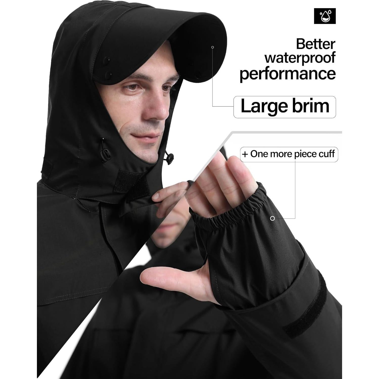 Traje de Lluvia Impermeable iCreek 2 Piezas Mediano Negro