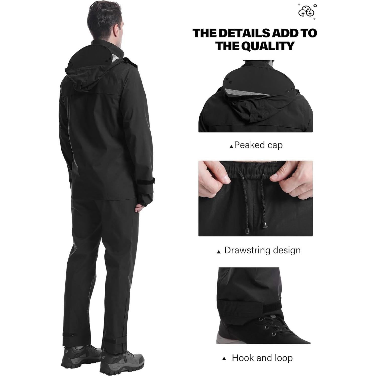 Traje de Lluvia Impermeable iCreek 2 Piezas Mediano Negro