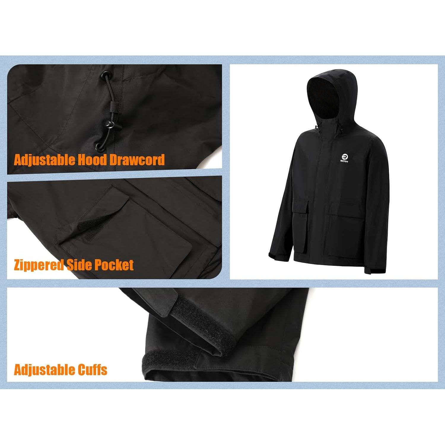 Traje de Lluvia Rizzon Impermeable Adulto Unisex Negro