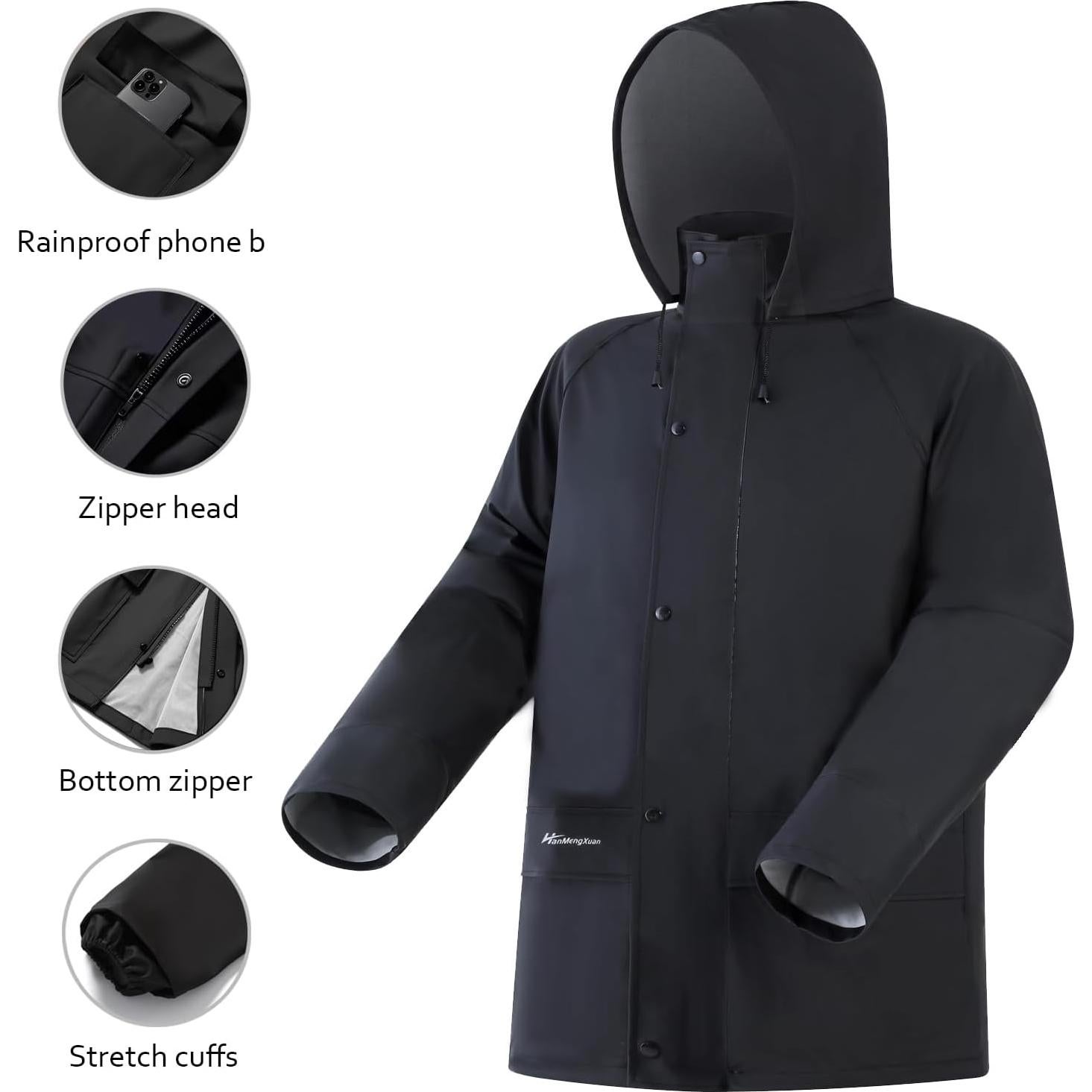 Traje de Lluvia Impermeable Unisex HANMENGXUAN Negro