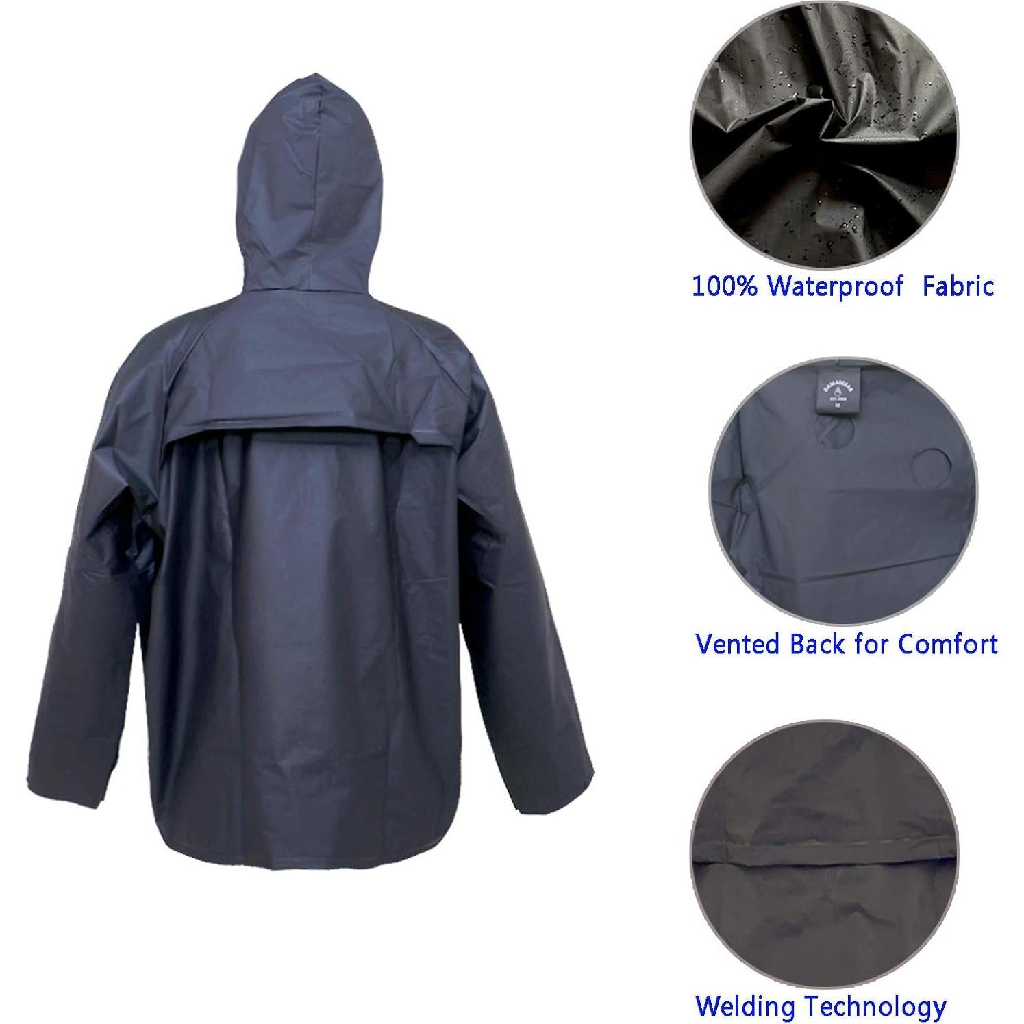 Traje de Lluvia Ultra-Lite Unisex Impermeable 2 Piezas Negro