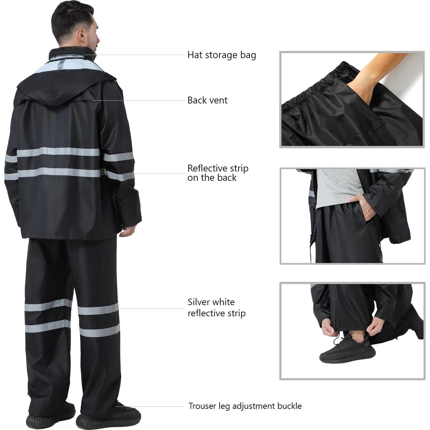 Traje de Lluvia Impermeable SuznSiax para Hombres Mediano Negro